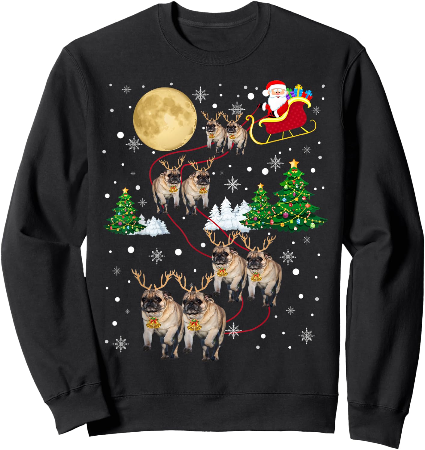 Pug Dogs Tree Christmas Sweater Xmas Pet Animal Dog Gifts Men Women Kids Sweatshirt - Sweatshirt | Black