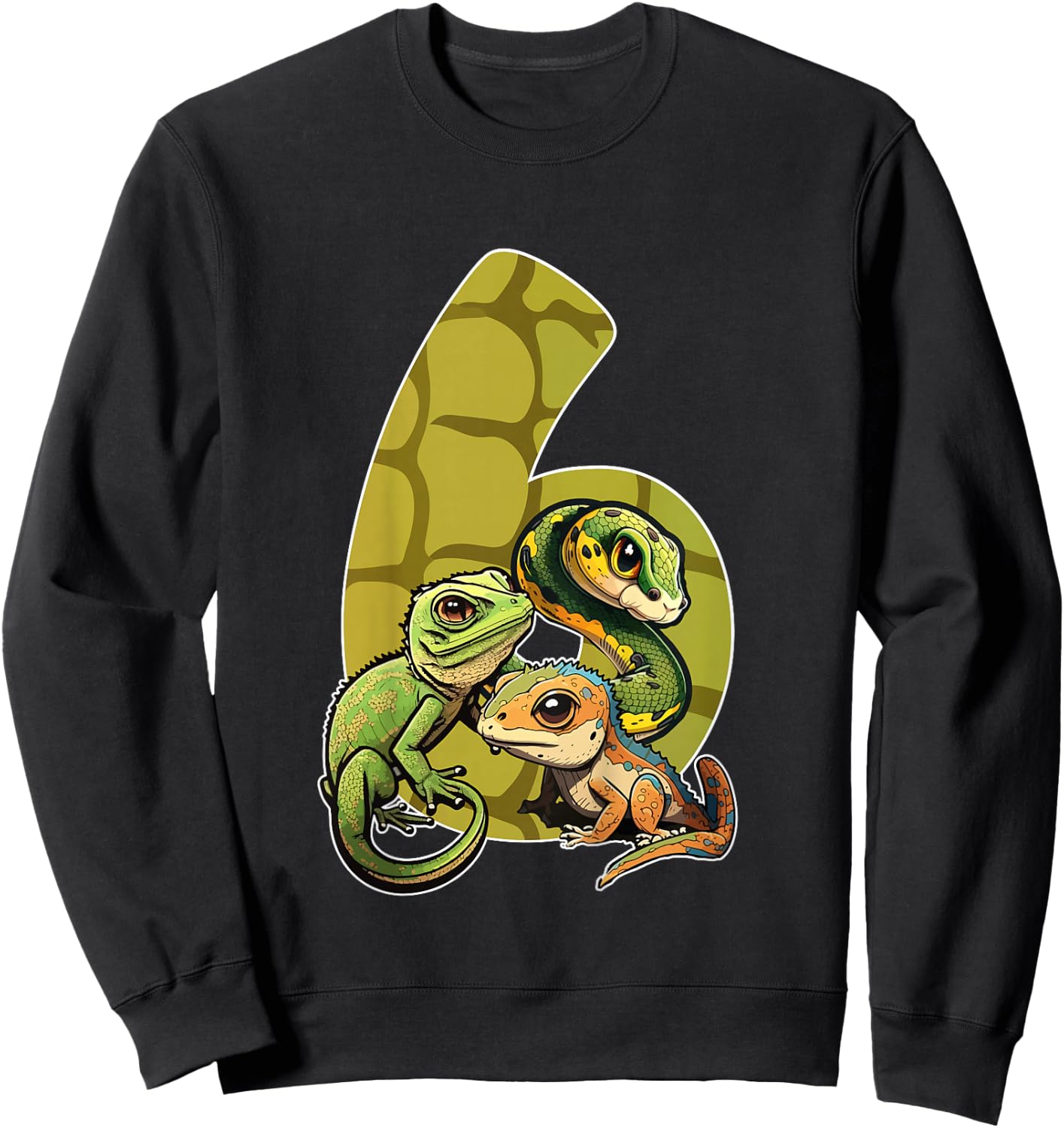 6th Reptile Birthday Party Six Year Old Lizard Birthday Sweatshirt - Sweatshirt | Black