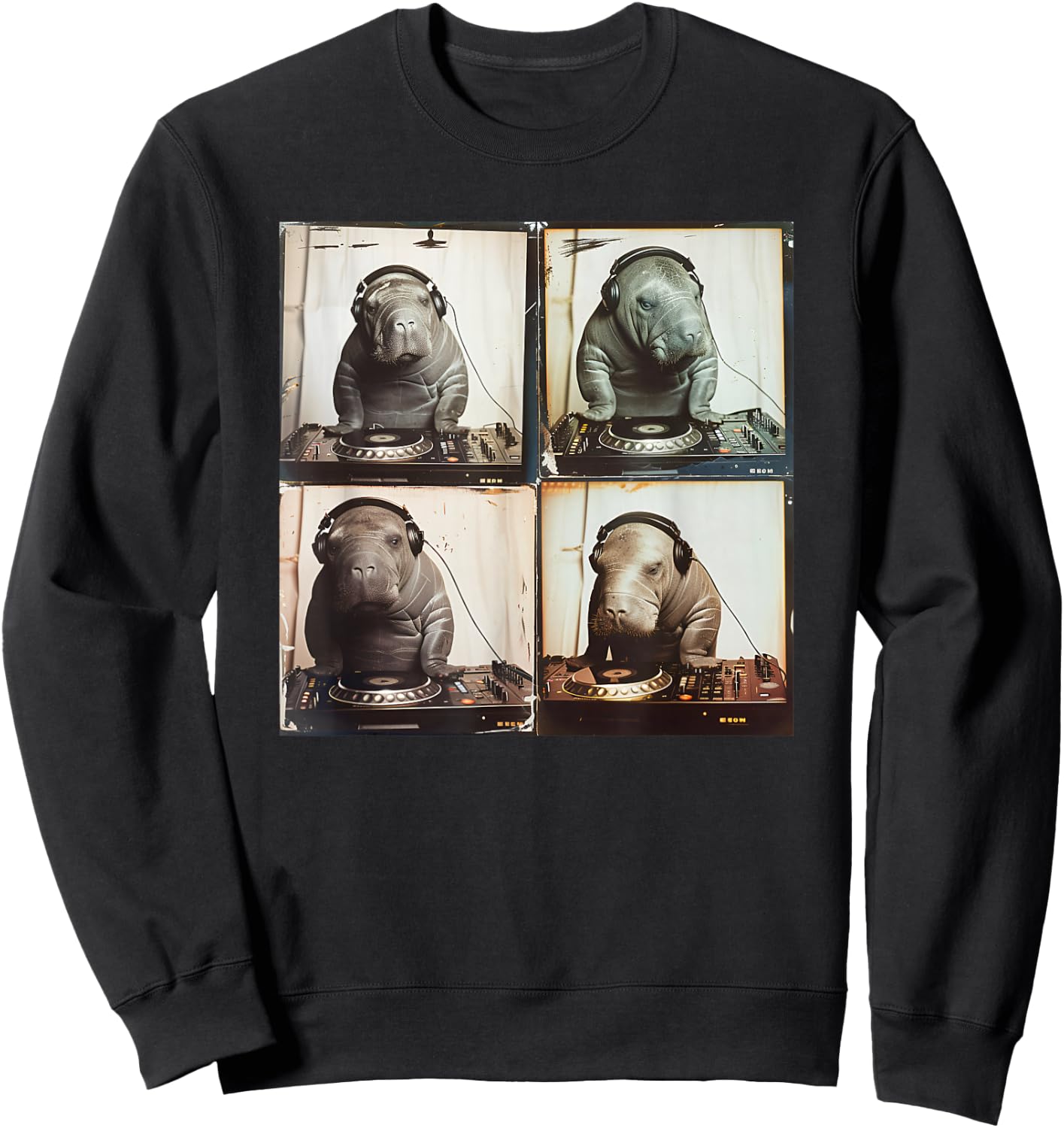 EDM DJ Manatee On Decks Vinyl Turntable Funny Manatee Sweatshirt - Sweatshirt | Black