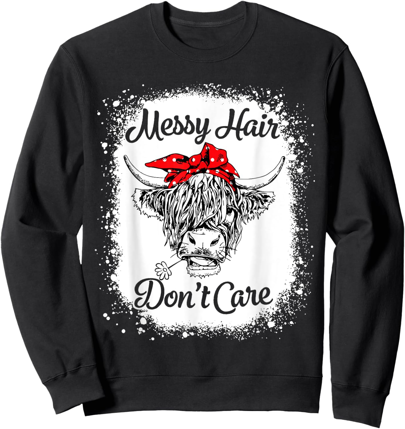 Bleached Highland Cow Cattle Bandana Messy Hair Don't Care Sweatshirt - Sweatshirt | Black