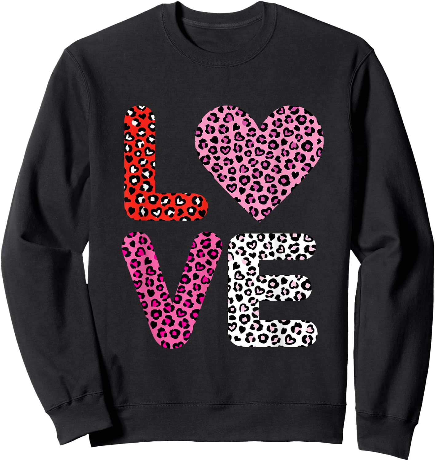 Love Heart Cute Valentine's Day Leopard Cheetah Print Sweatshirt - Sweatshirt | Black