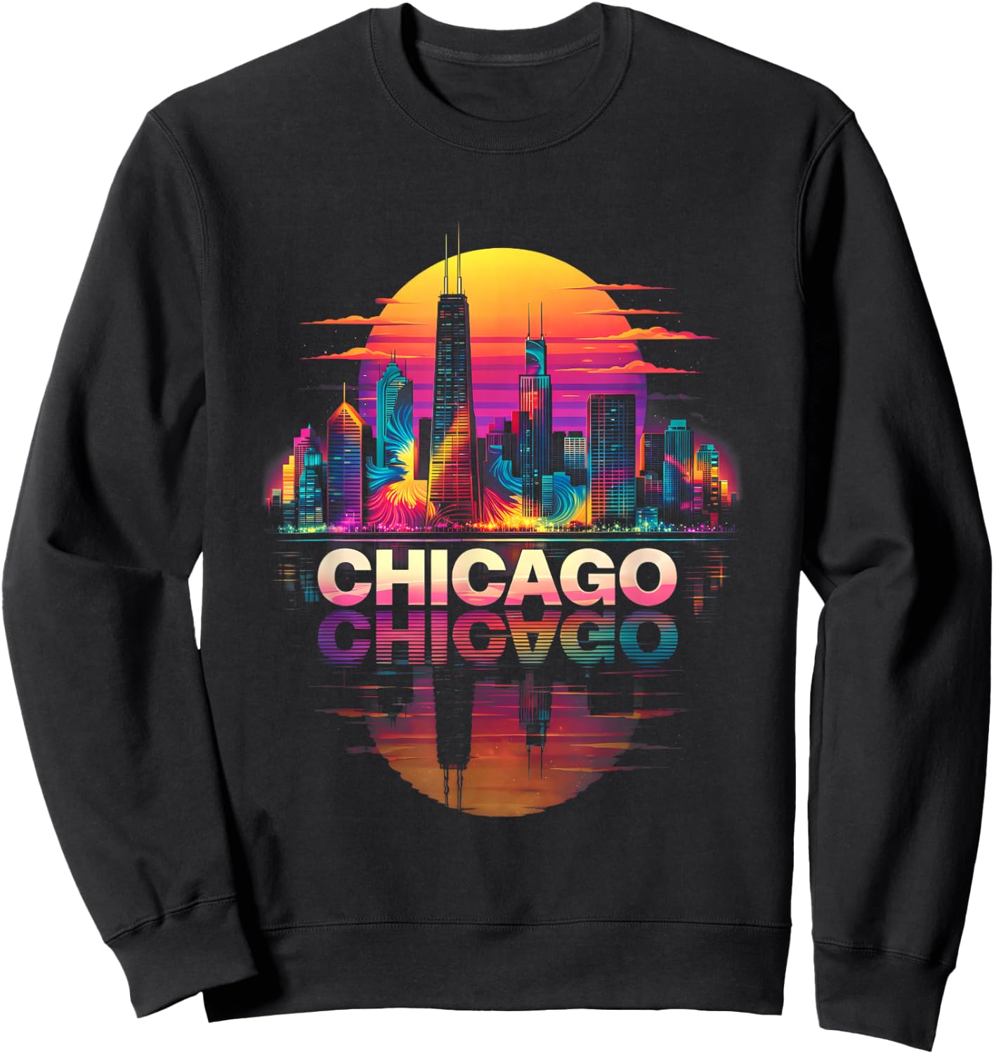I Love Chicago Skyline Chicago City Tie Dye Souvenir Chicago Sweatshirt - Sweatshirt | Black