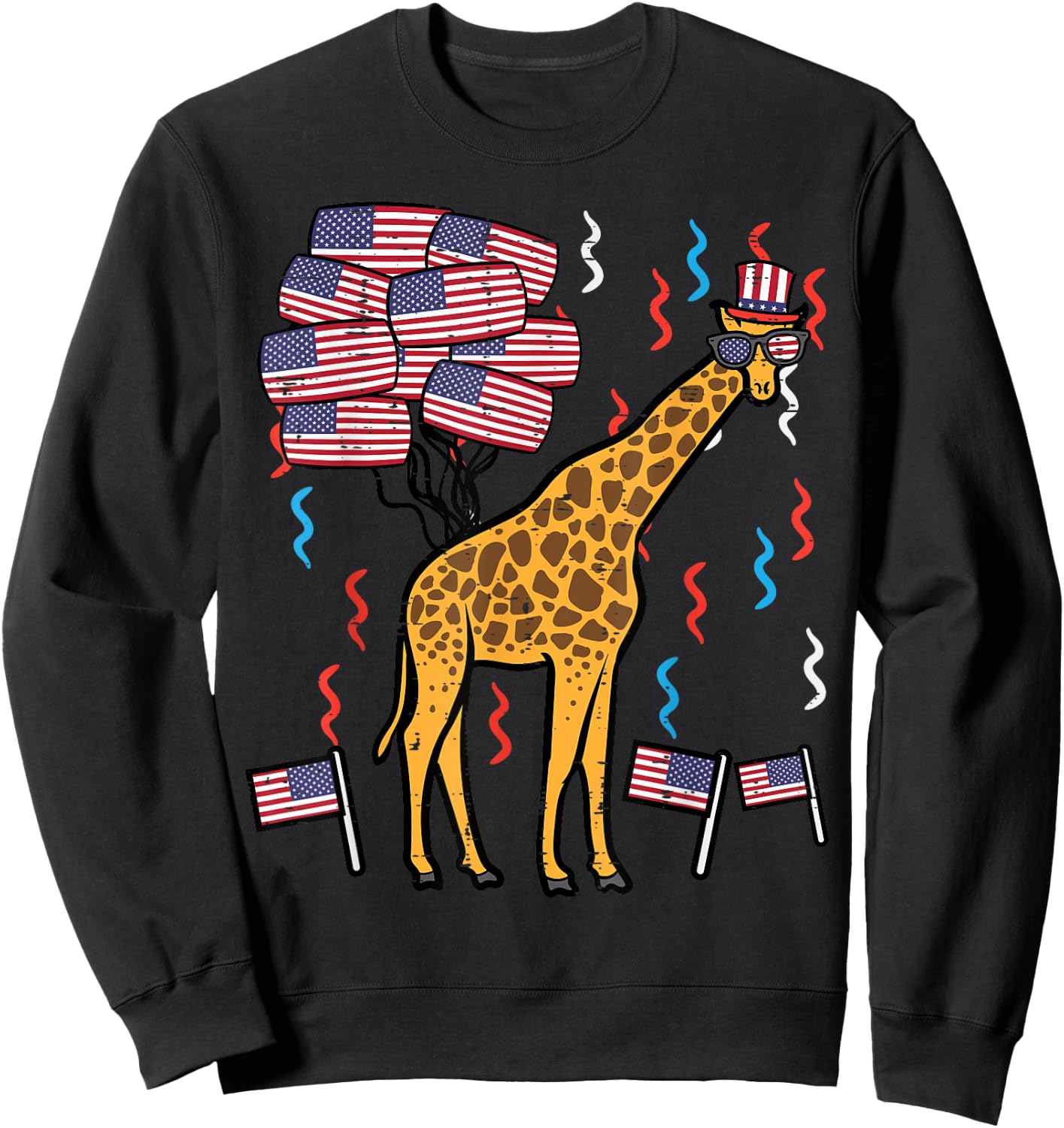 4th Of July Giraffe US Flags Zoo Patriotic Boys Girls Kids Sweatshirt - Sweatshirt | Black