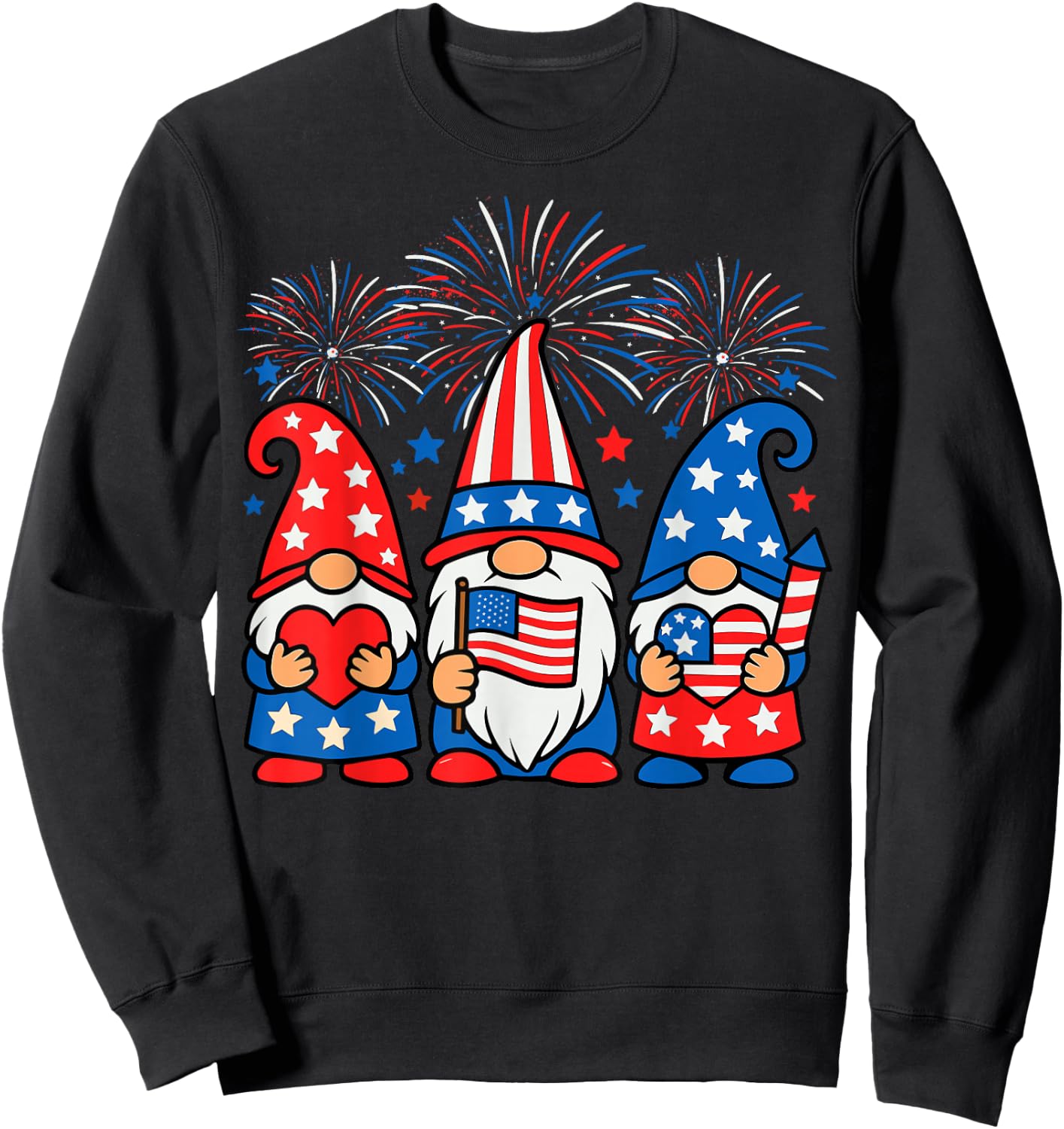 Gnomes American Flag Independence Day Patriotic 4th of July Sweatshirt - Sweatshirt | Black