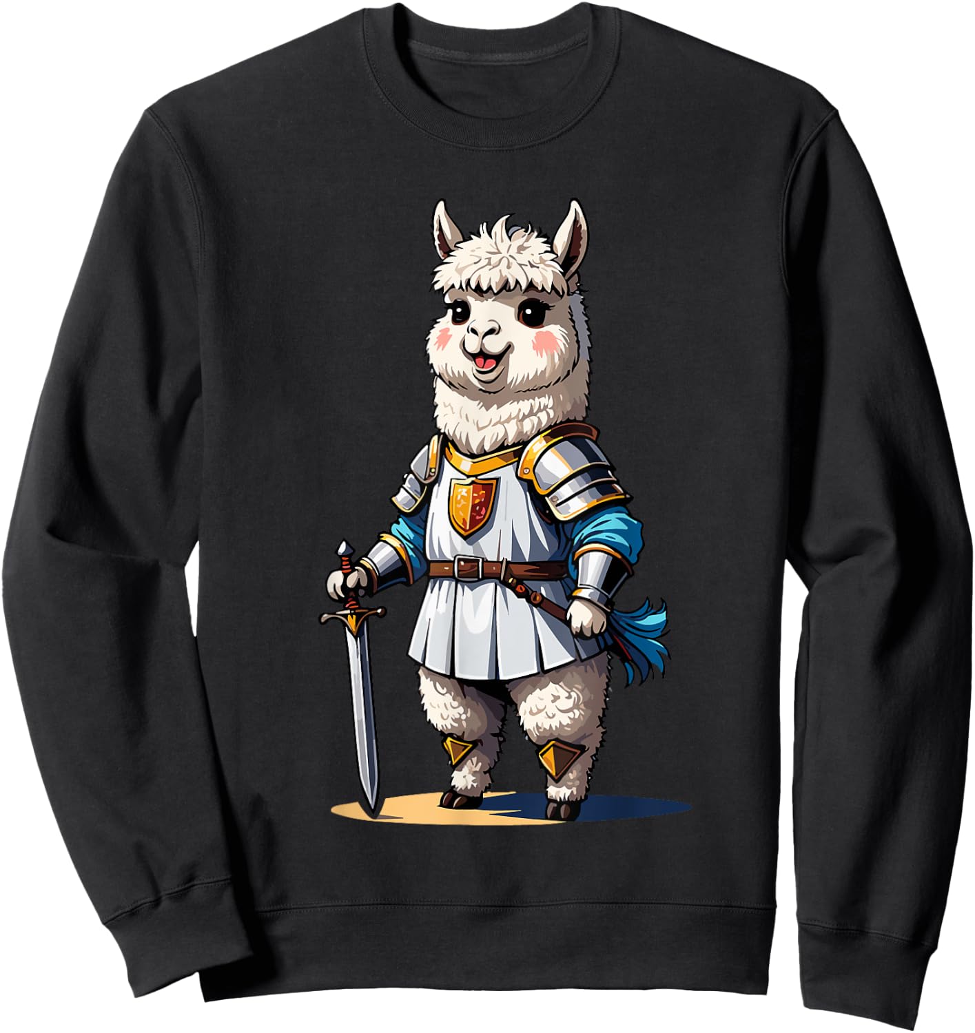 Alpaca Knight Sword and Shield Fantasy Roleplaying Gamers Sweatshirt - Sweatshirt | Black