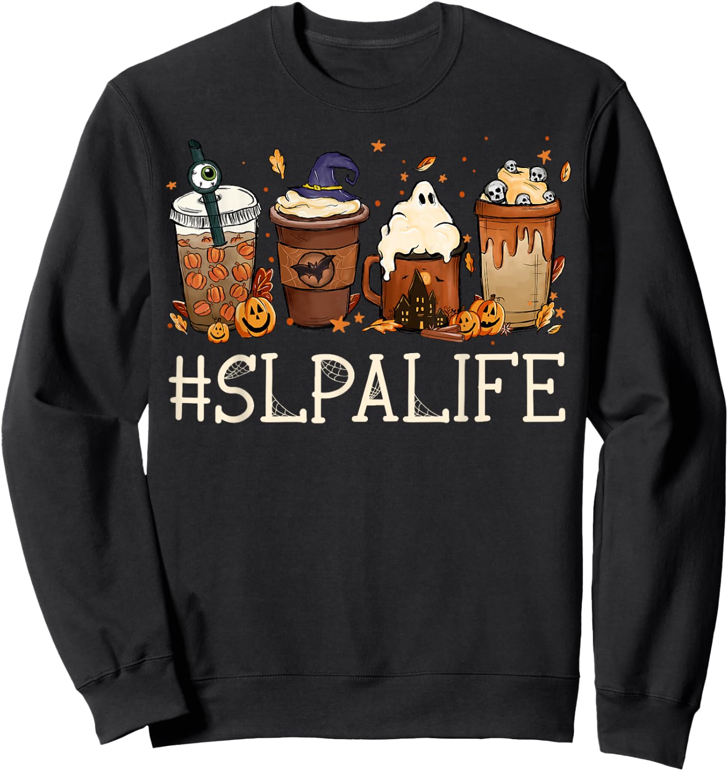 SLPA Horror Fall Coffee Spooky Halloween Pumpkin Autumn Sweatshirt - Sweatshirt | Black