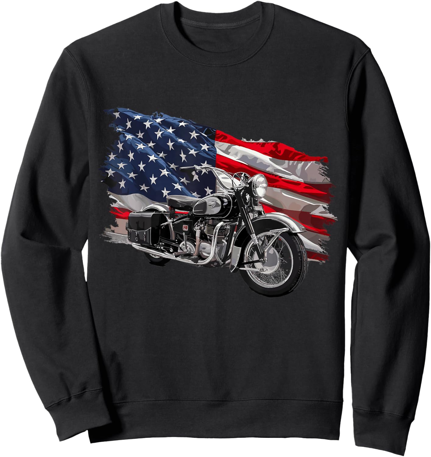 Cool Motorcycle Distressed USA American Flag Apparel Sweatshirt - Sweatshirt | Black