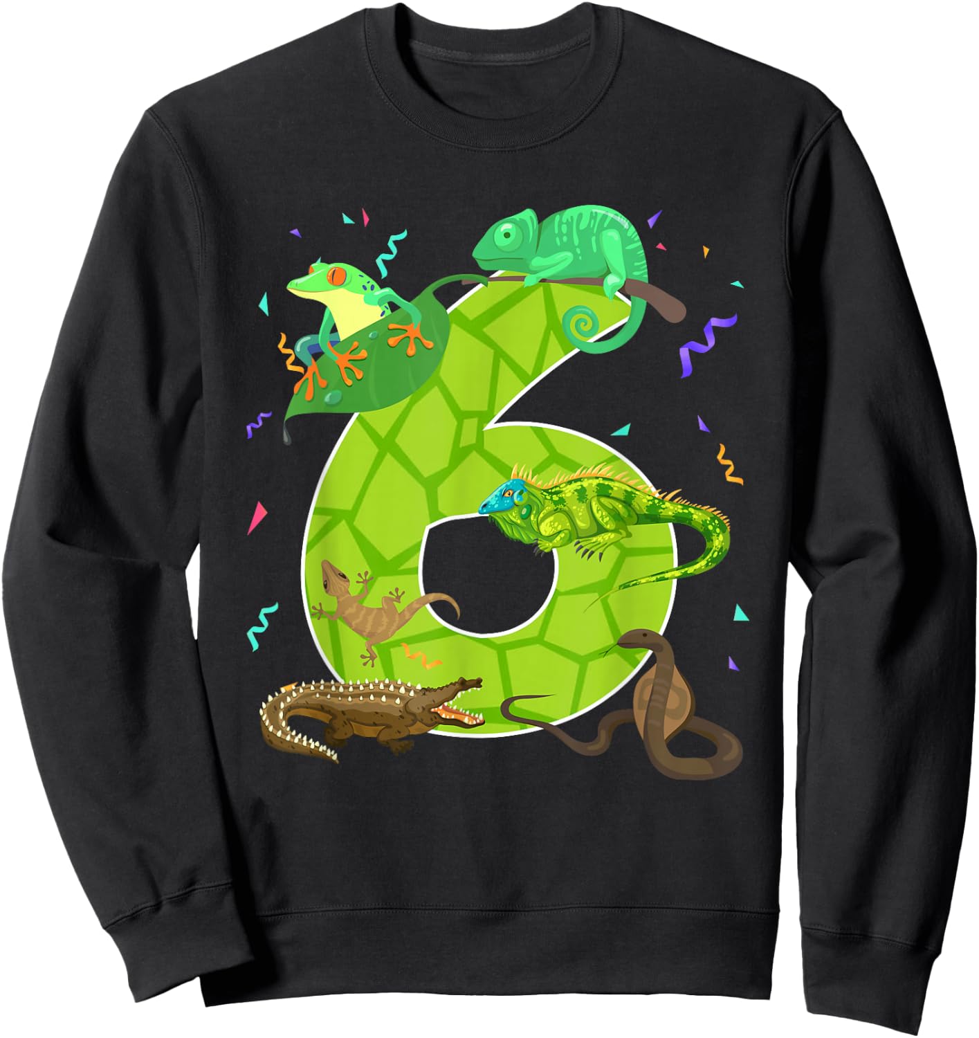 6 Year Old Boys Girls 6th Reptile Theme Birthday Party Sweatshirt - Sweatshirt | Black