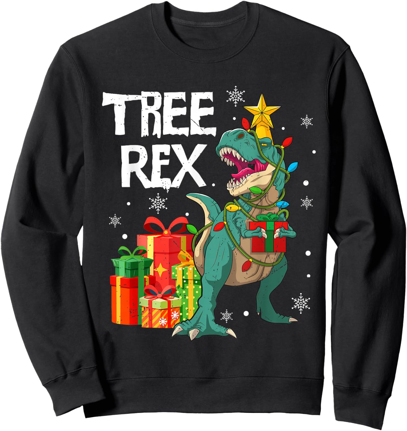 Dinosaur T Rex Christmas Tree Lights Pajamas Men Boys Kids Sweatshirt - Sweatshirt | Black