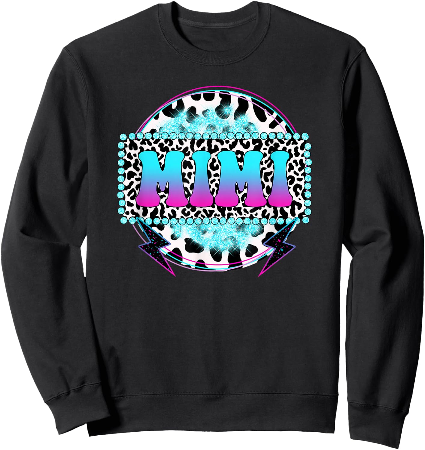 Groovy Mimi Cow Print Pattern Grandma Mother's Day Sweatshirt - Sweatshirt | Black