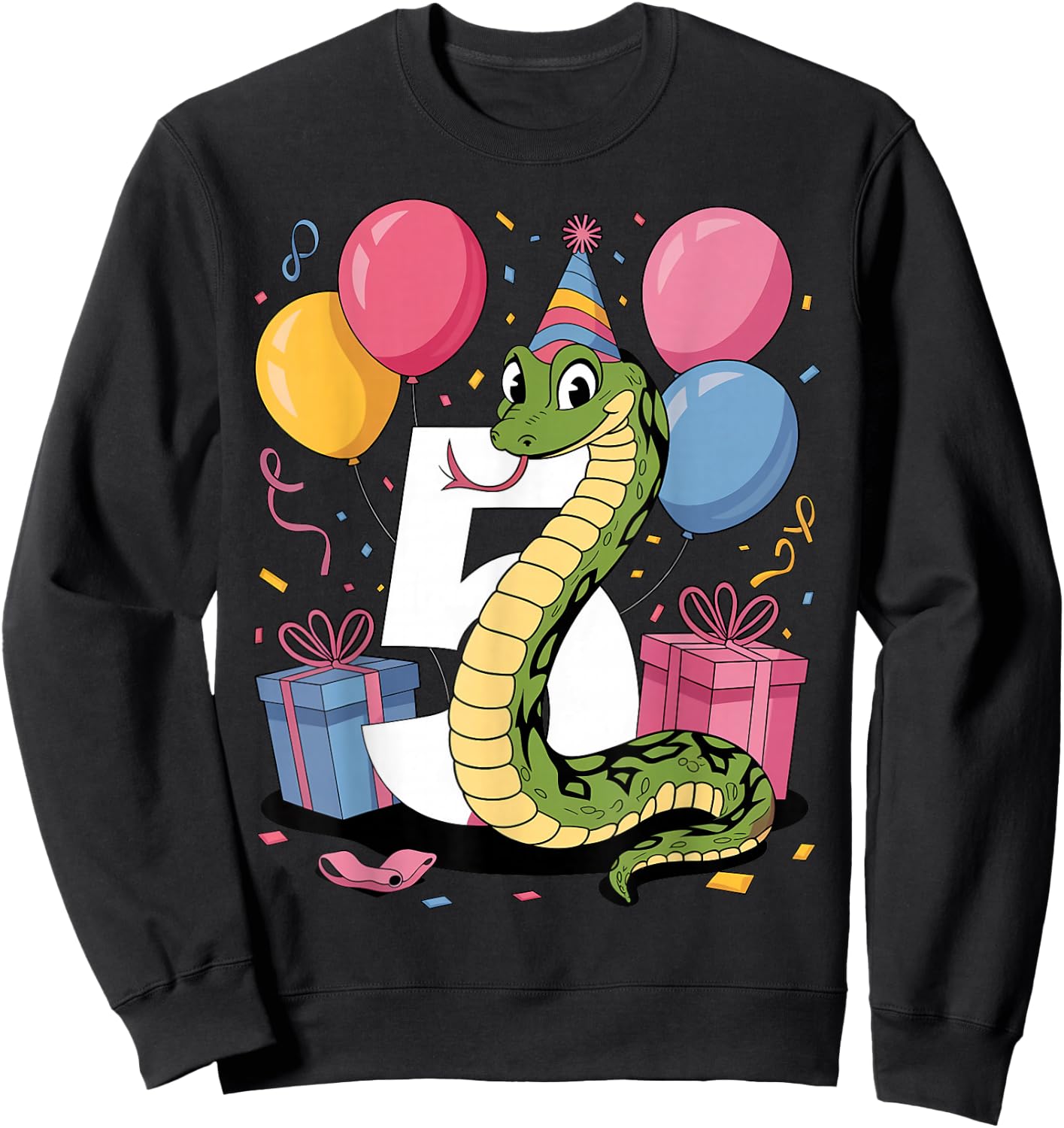 Snake 5th birthday for boy girl 5 years old fifth five Snake Sweatshirt - Sweatshirt | Black