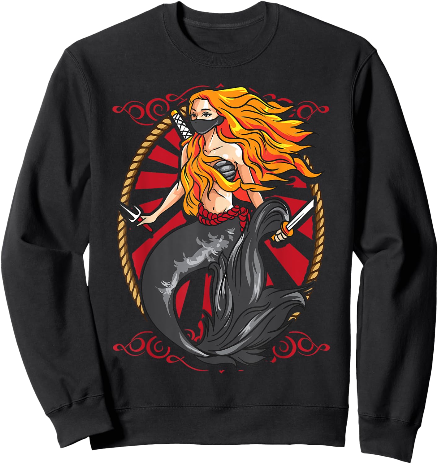 Ninja Mermaid | Cool Shinobi Mercenary Warrior Graphic Gift Sweatshirt - Sweatshirt | Black