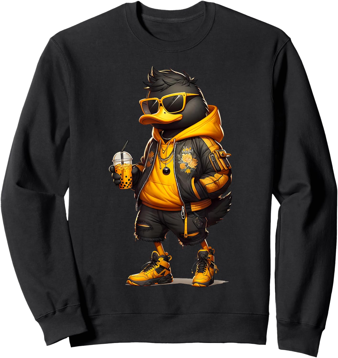 Trendy Hype Boba Duck Cool Bubble Milk Boba Tea Men Women Sweatshirt - Sweatshirt | Black