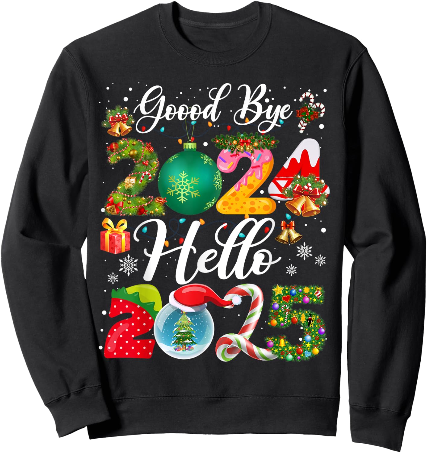Christmas and New Year Family Matching Outfit Goodbye 2024 Hello 2025 Happy New Year's Eve Christmas Xmas - Black, -Adults & Kids, Short Sleeve, Small, Classic Fit, Cotton Blend Sweatshirt - Sweatshirt | Black