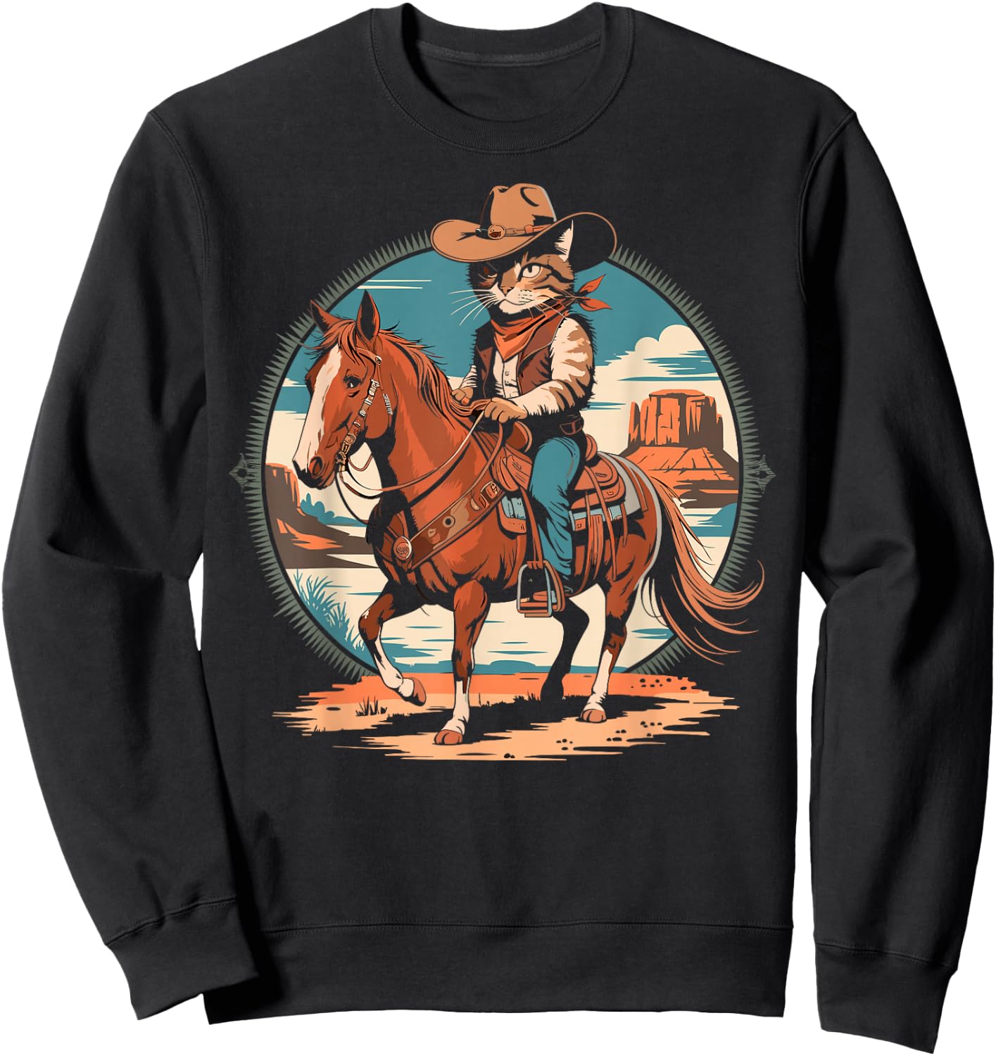 Cowboy Cat Horse Rider Western Texas Meowdy Funny Cats Lover Sweatshirt - Sweatshirt | Black