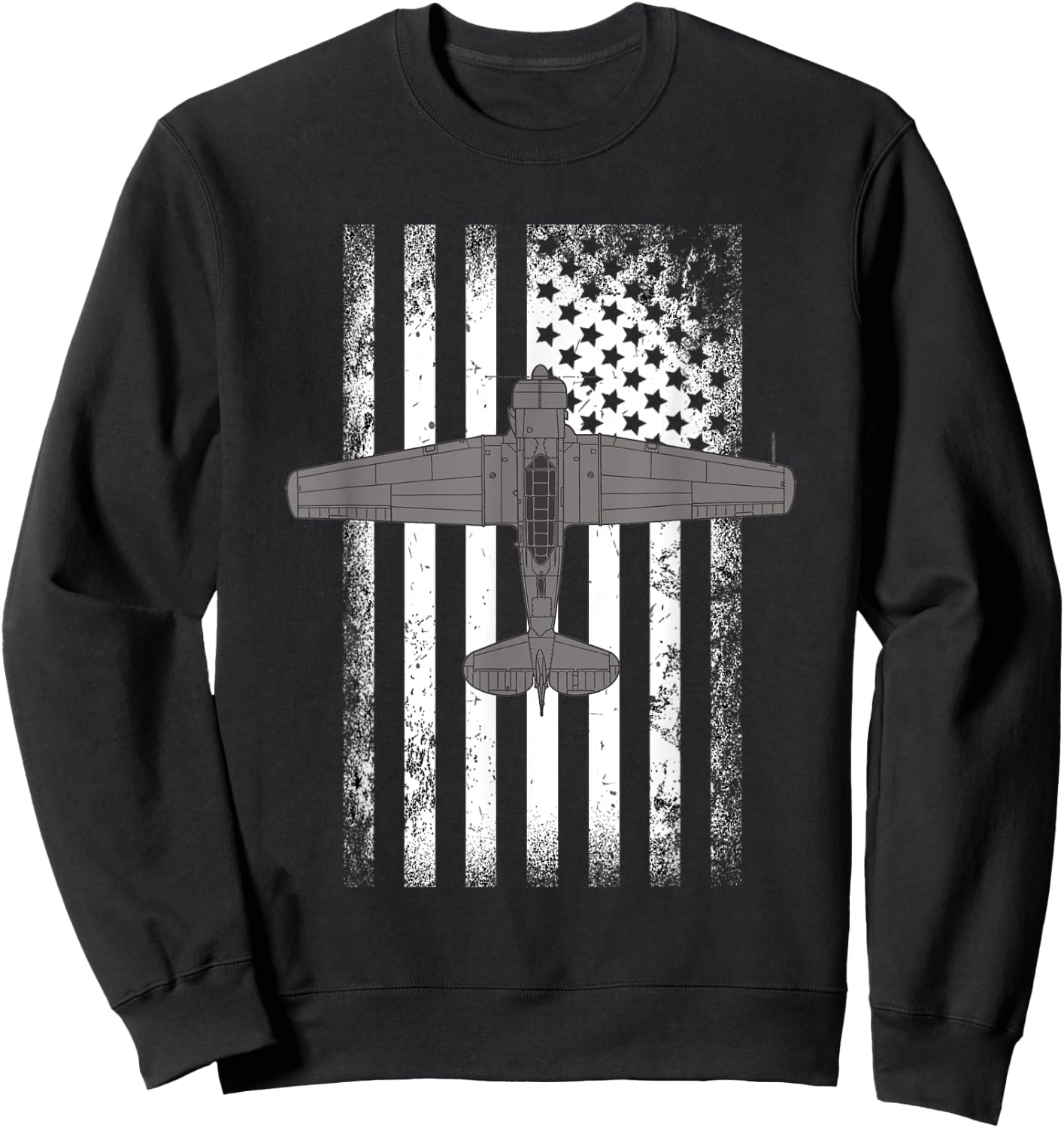 T-6 Texan WWII American Flag Plane Men Sweatshirt - Sweatshirt | Black