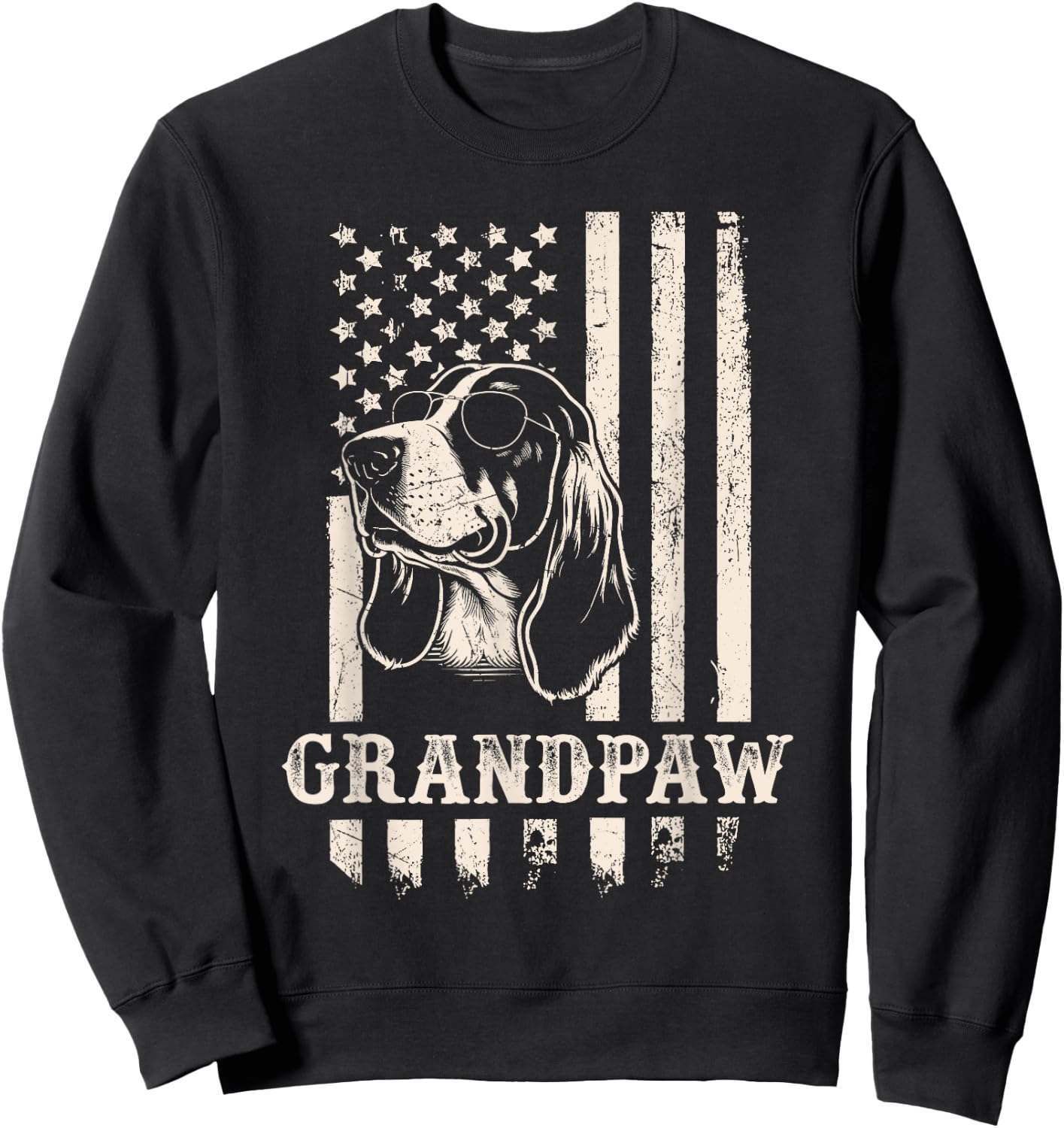 Grandpaw Basset Hound American Flag Sunglasses Retro Grandpa Sweatshirt - Sweatshirt | Black