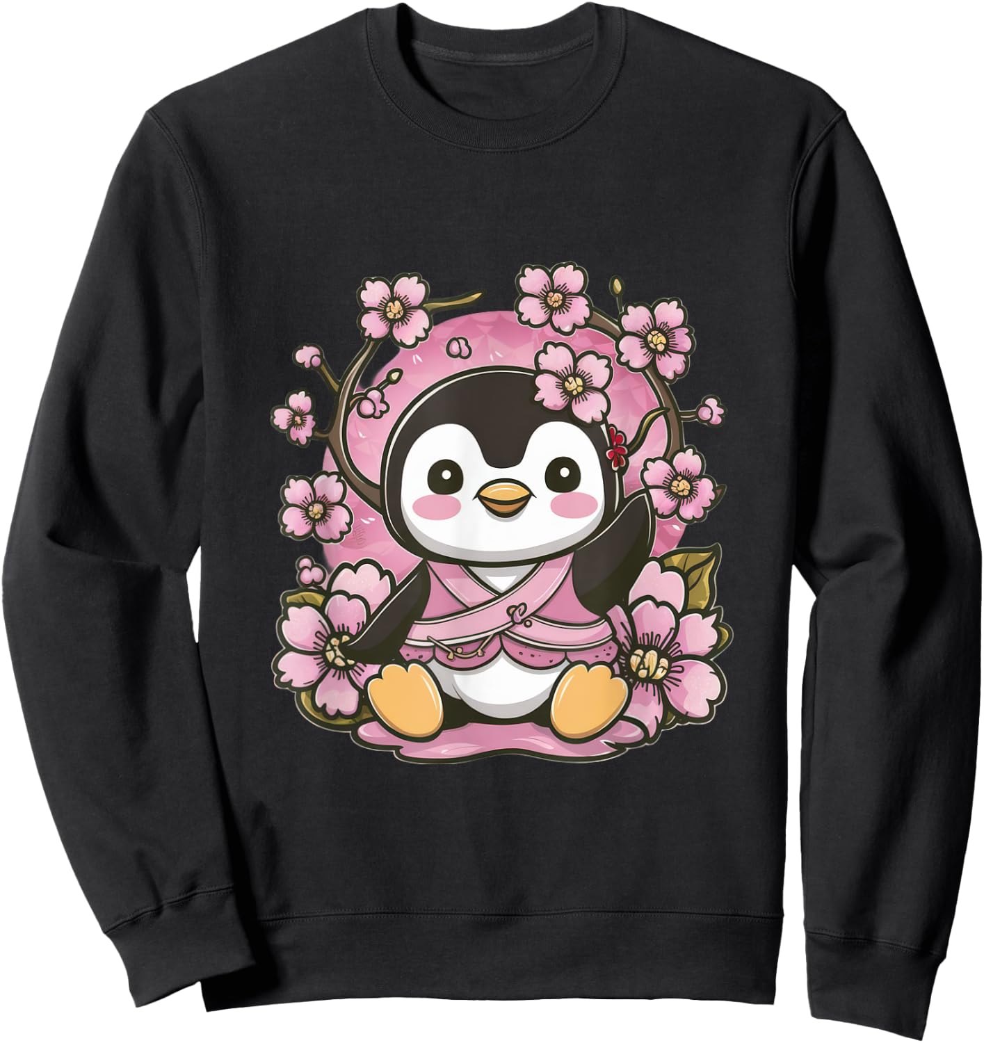 Cute kawaii penguin with cherries and sakura cherry blossoms Sweatshirt - Sweatshirt | Black
