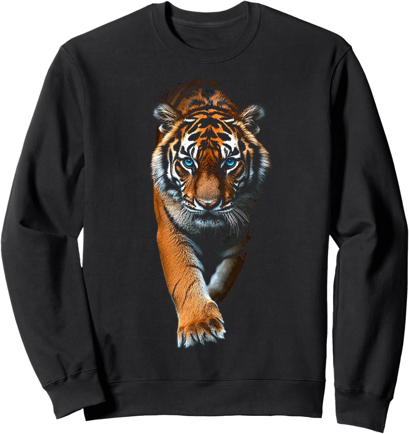 Tiger Animal Graphic Blue Eyes Illustration Tiger , black Sweatshirt - Sweatshirt | Black