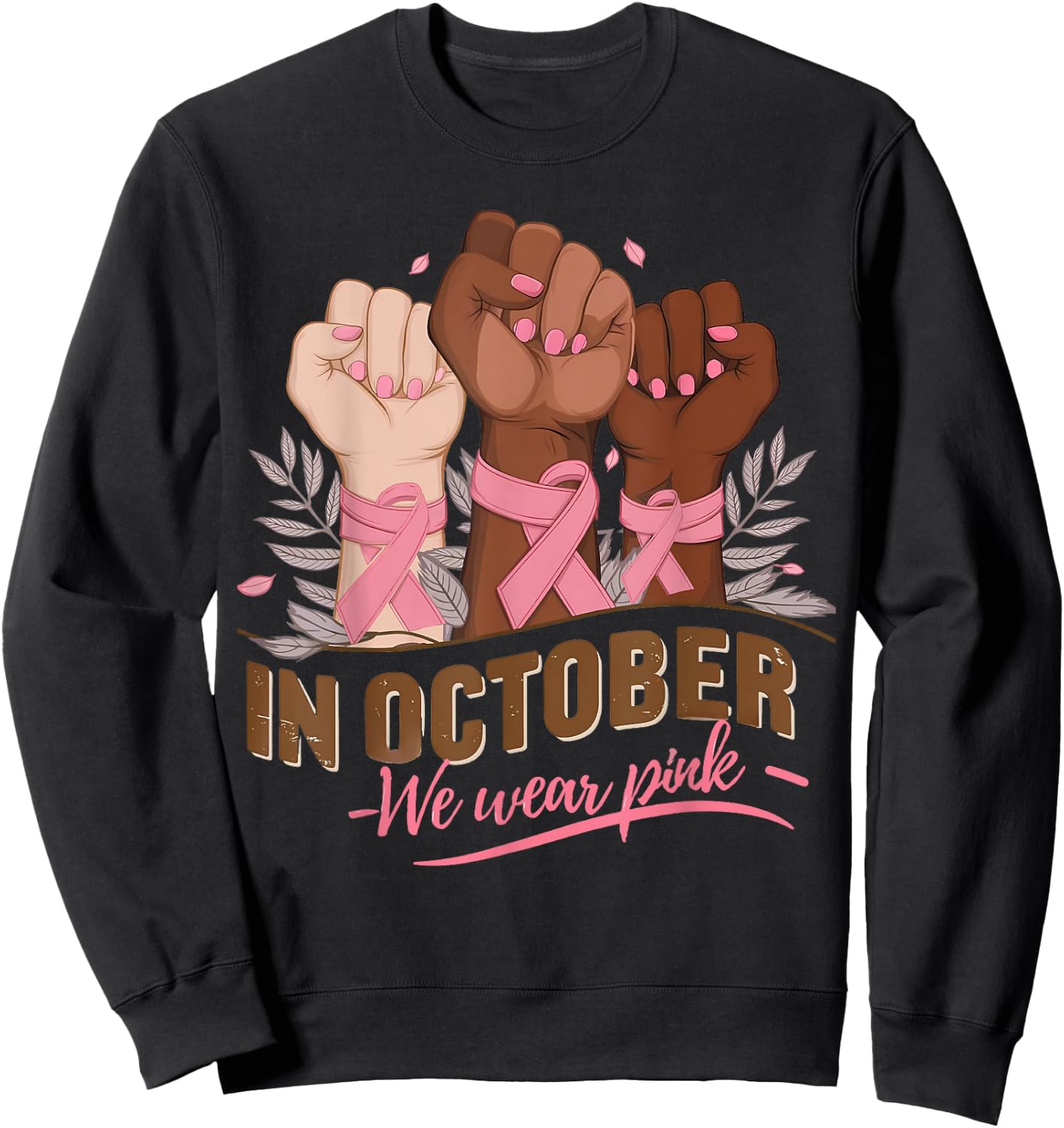 October We Wear Pink Halloween Breast Cancer Awareness Sweatshirt - Sweatshirt | Black