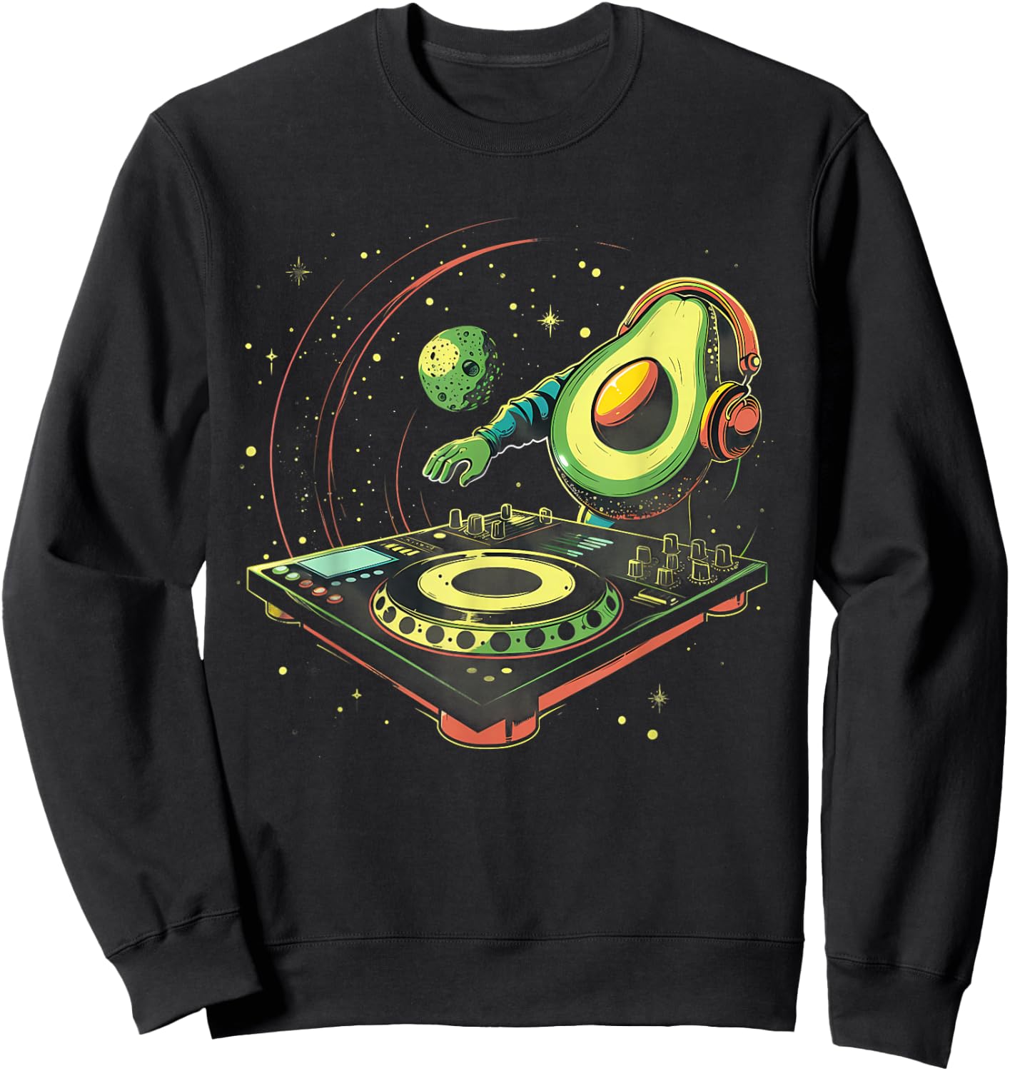 Avocado Music DJ Turntable DJ Avocado Fruits EDM Space Sweatshirt - Sweatshirt | Black