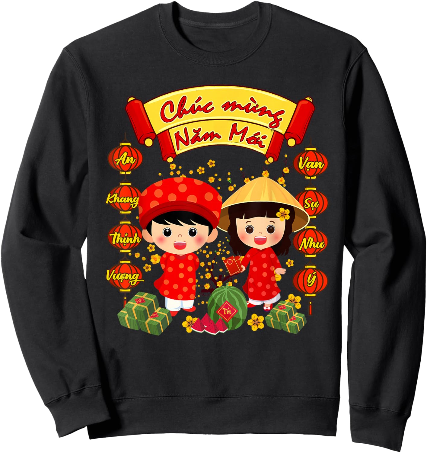 Chuc Mung NAM Moi Boy Girl Ao Dai Vietnamese TET Li Xi Me Sweatshirt - Sweatshirt | Black