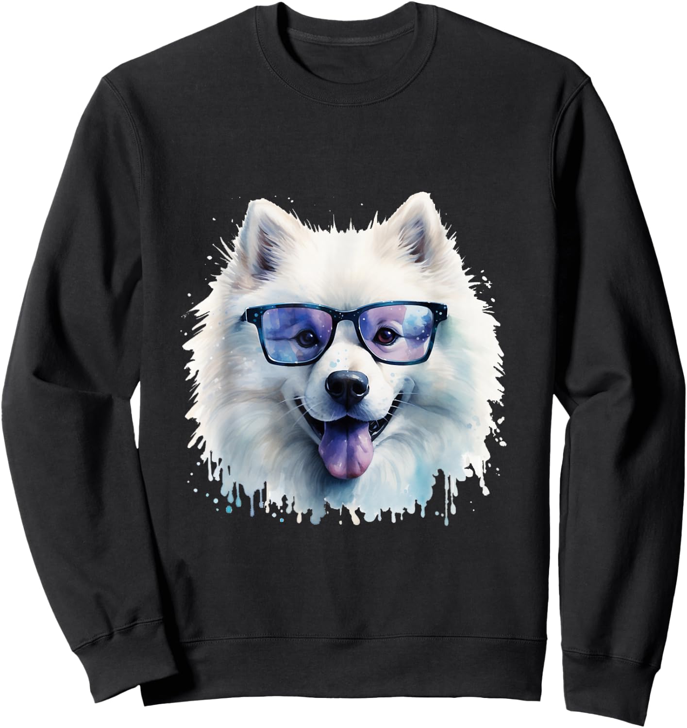 Samoyed Dog Wearing Glasses Watercolour Sweatshirt - Sweatshirt | Black