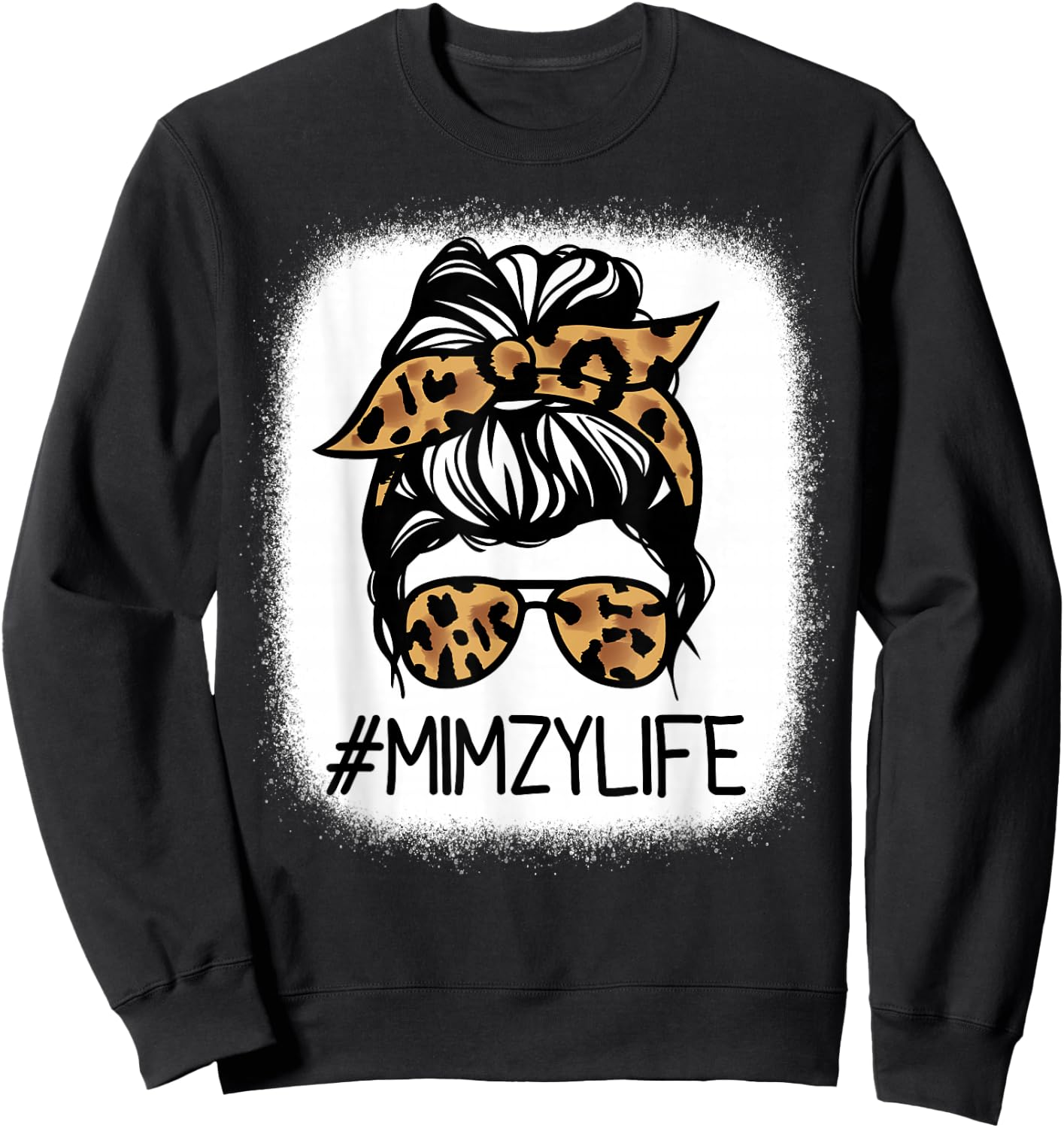 MIMZY Leopard Messy Bun Mother's Day for Grandmothers Sweatshirt - Sweatshirt | Black