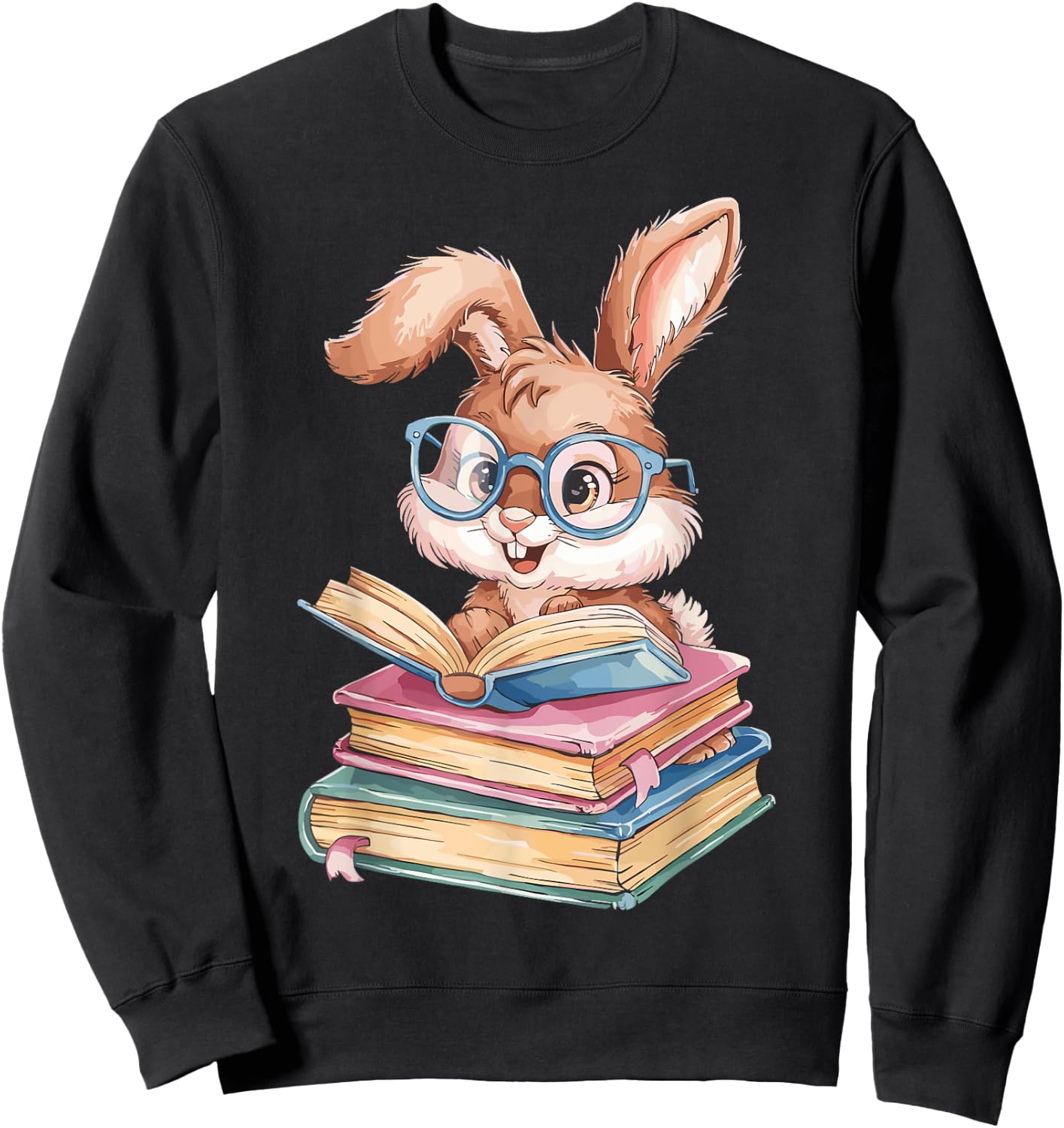 Bunny Rabbit Reading Books Funny Rabbit Books Bunny Reader Sweatshirt - Sweatshirt | Black