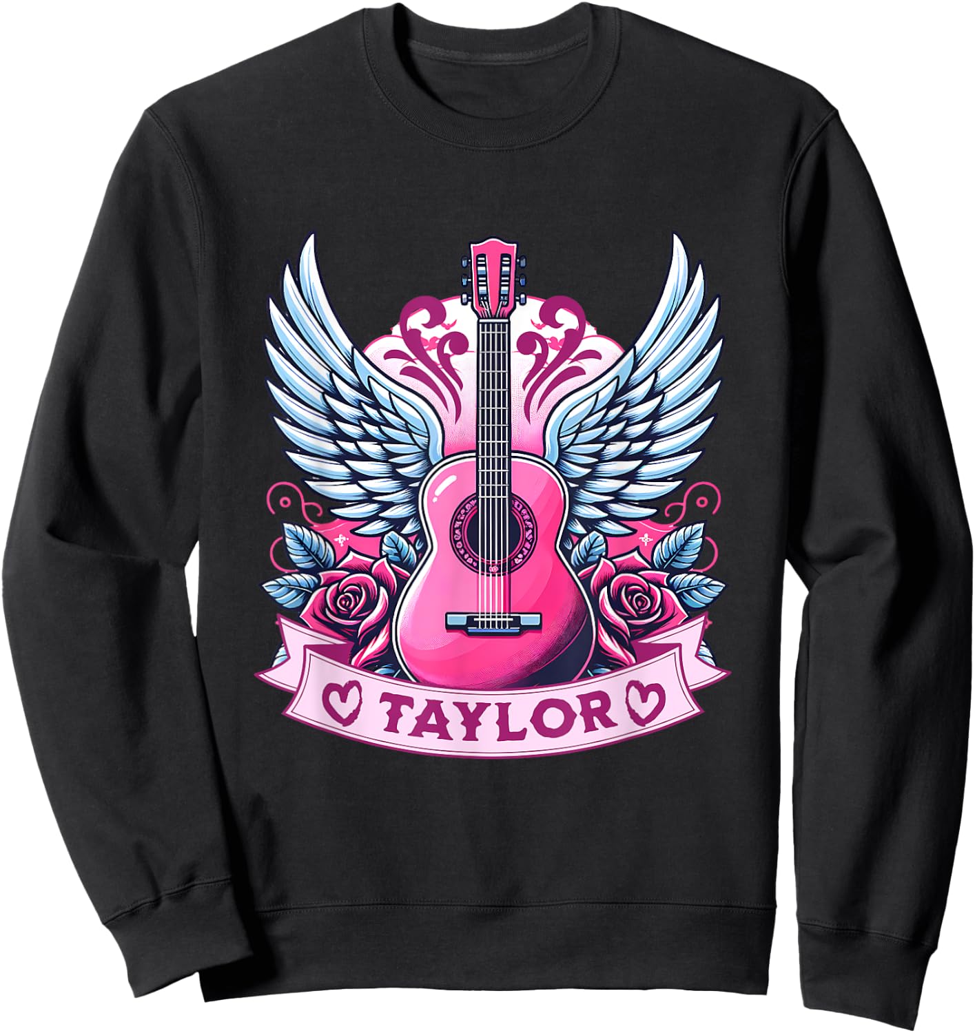 Girl Retro Guitar First Name Personalized Taylor Sweatshirt - Sweatshirt | Black