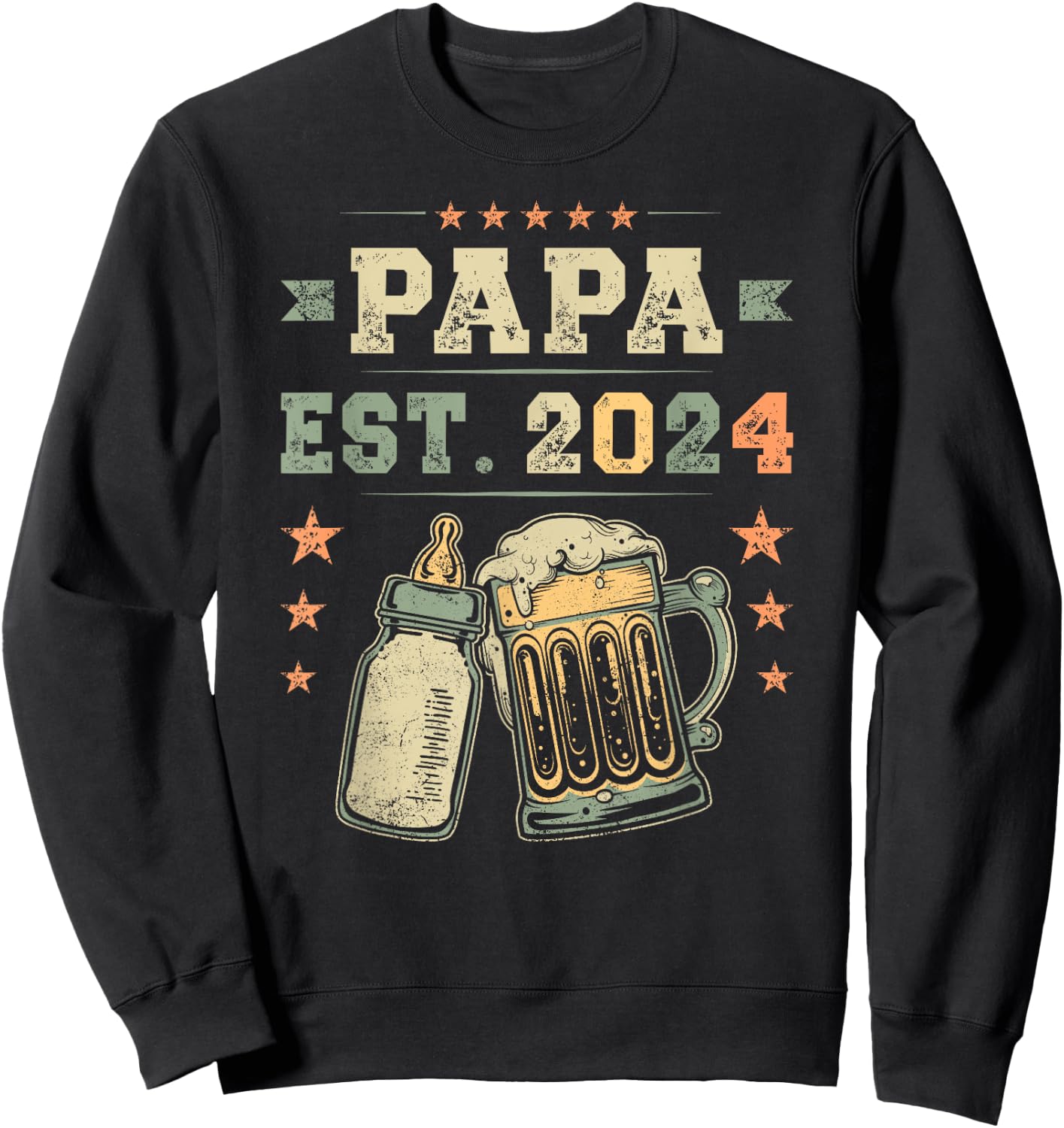 Papa Est. 2024, Neuer Vater, Junger Papa, Erstes Mal Papa Sweatshirt - Sweatshirt | Black