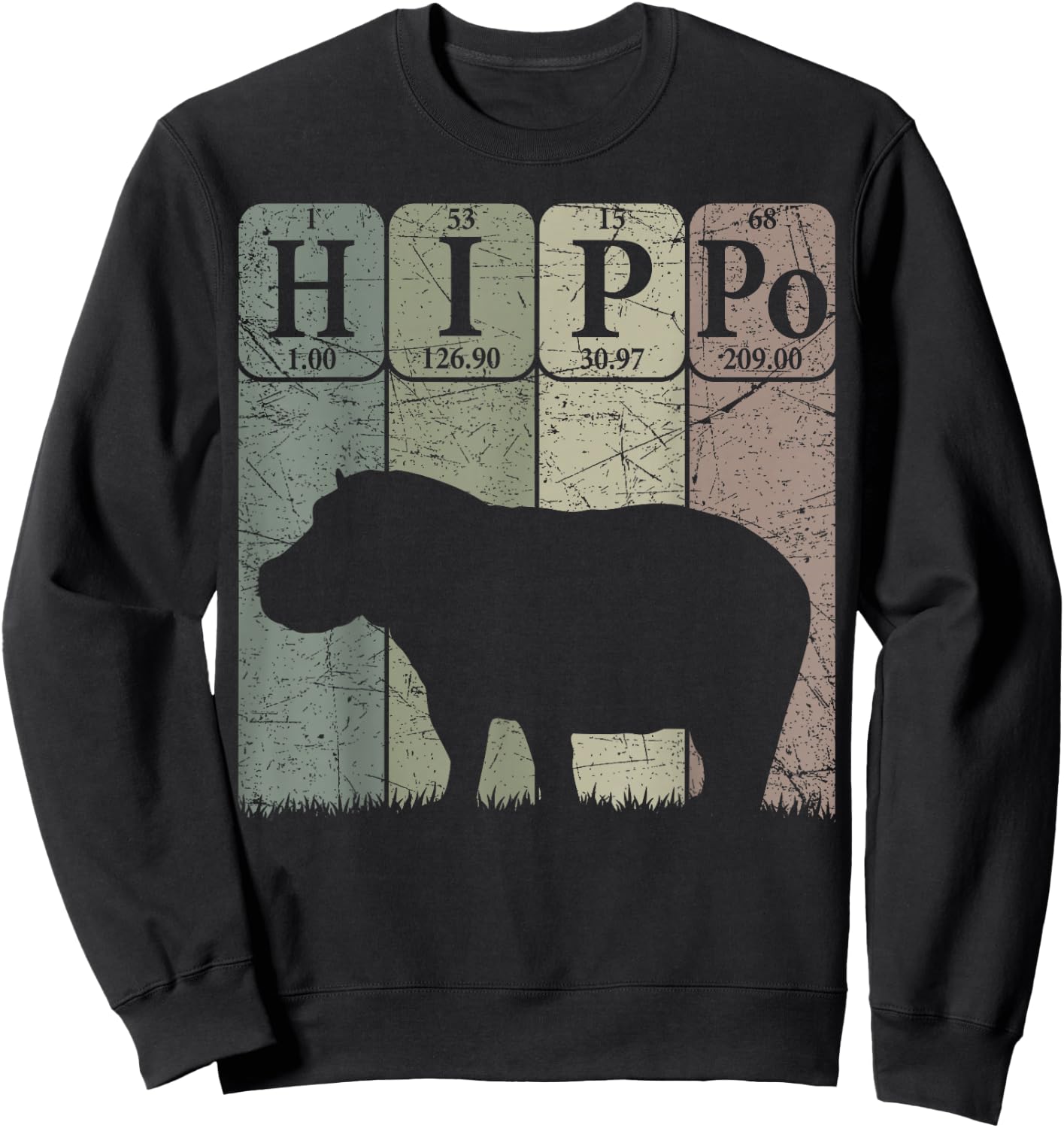 Hippo Periodic Table Elements Rhino Lover Hippopotamus Retro Sweatshirt - Sweatshirt | Black