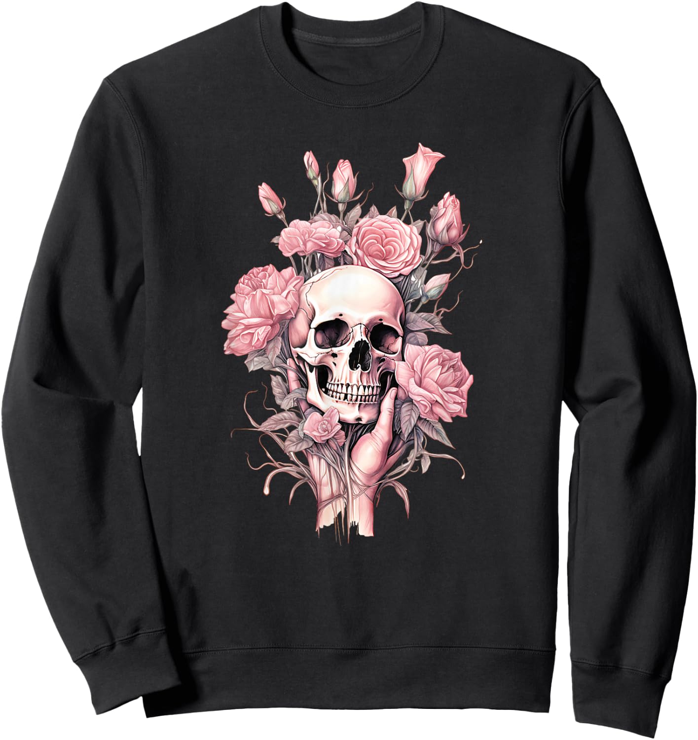 Rose Skull Skeleton Design for Girls & Women in Pink , black Sweatshirt - Sweatshirt | Black