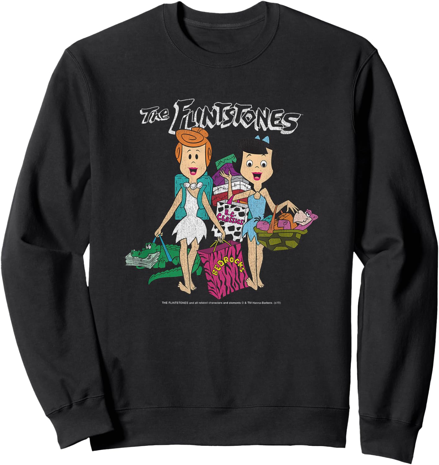 The Flintstones Betty Rubble & Wilma Flintstone Shopping Small Sweatshirt - Sweatshirt | Black