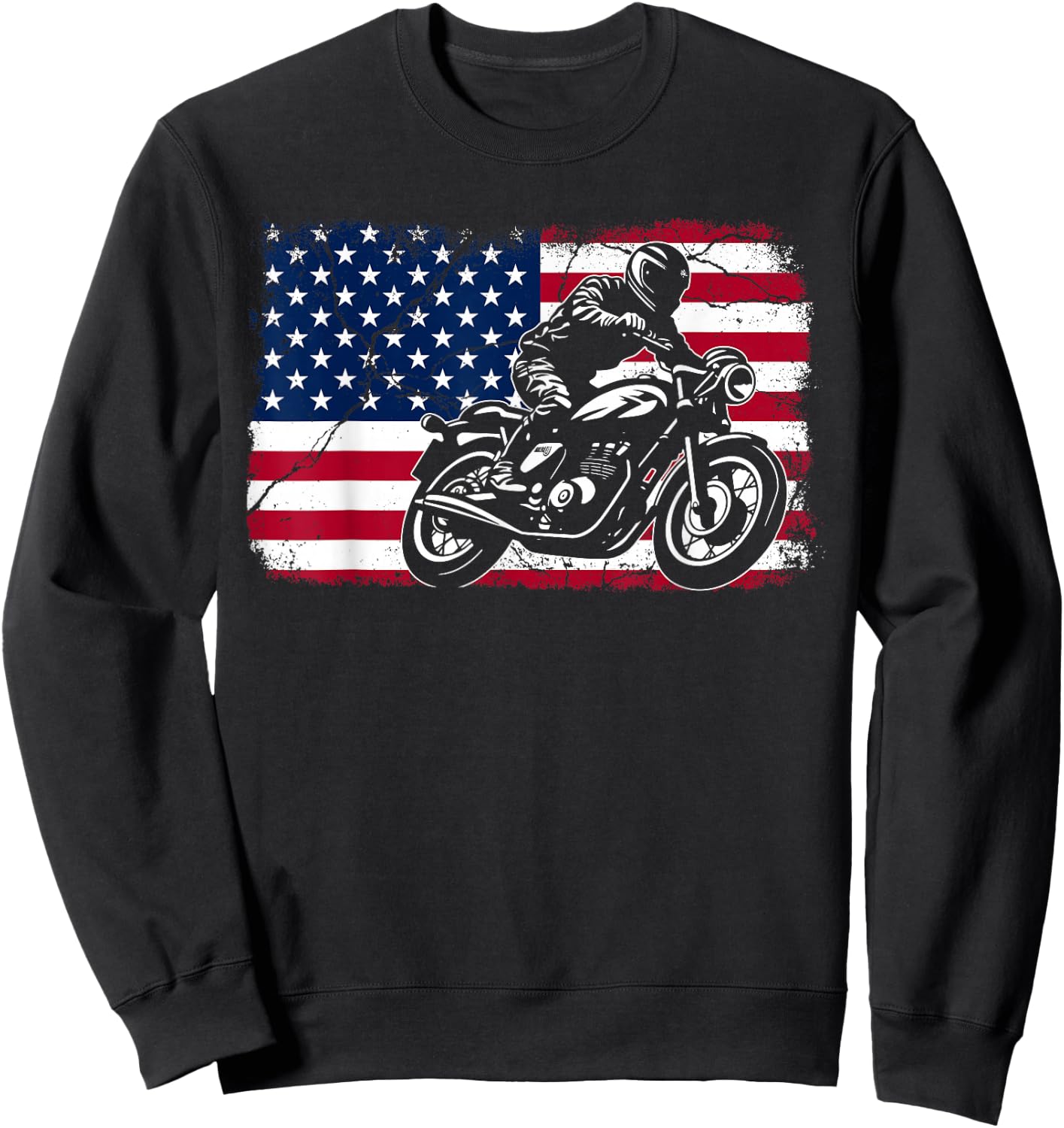 American Flag Biker Motorcycle USA Flag 4th of July Boys Men Sweatshirt - Sweatshirt | Black