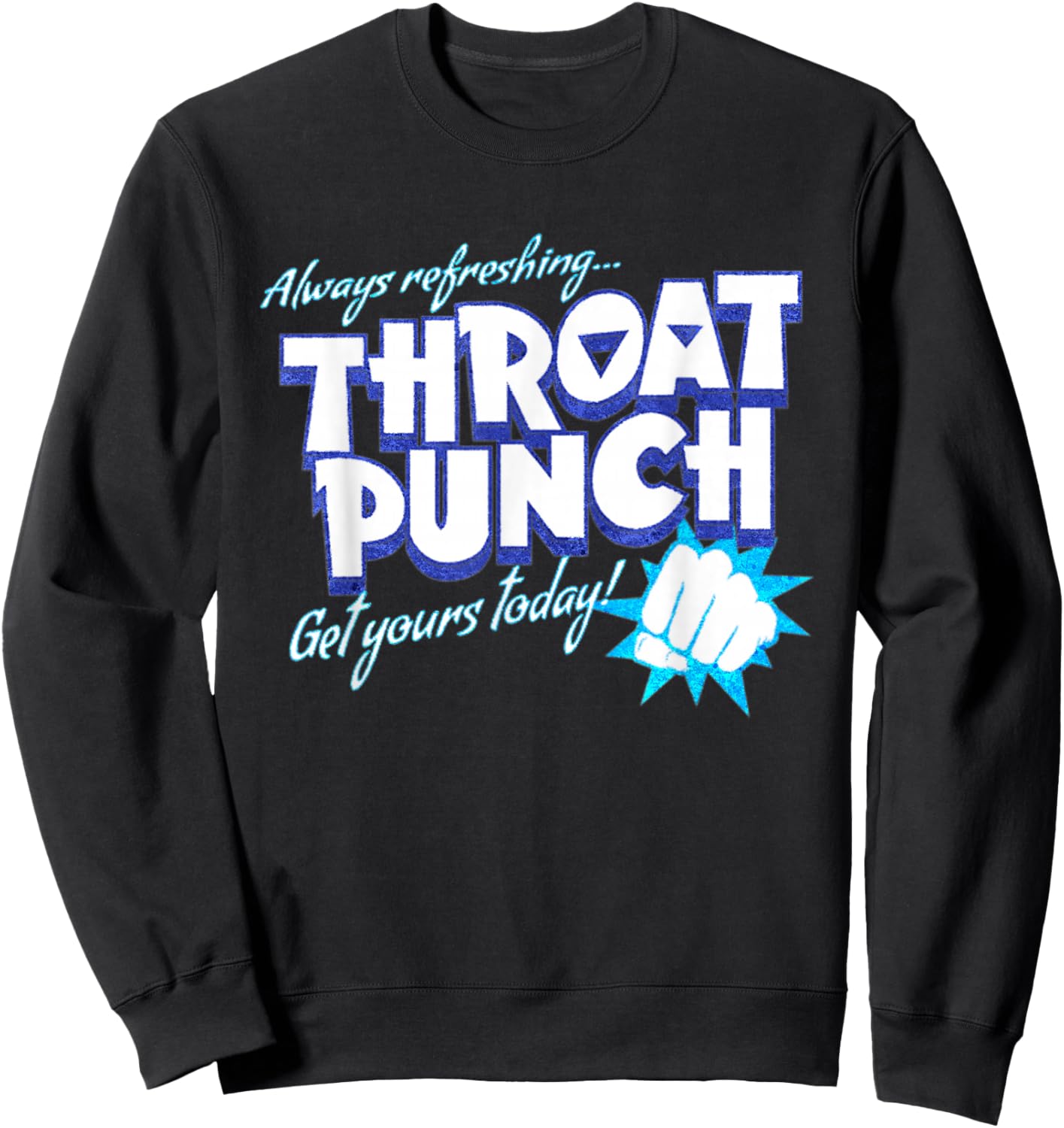 Distressed Refreshing Throat Punch Blue Sweatshirt - Sweatshirt | Black