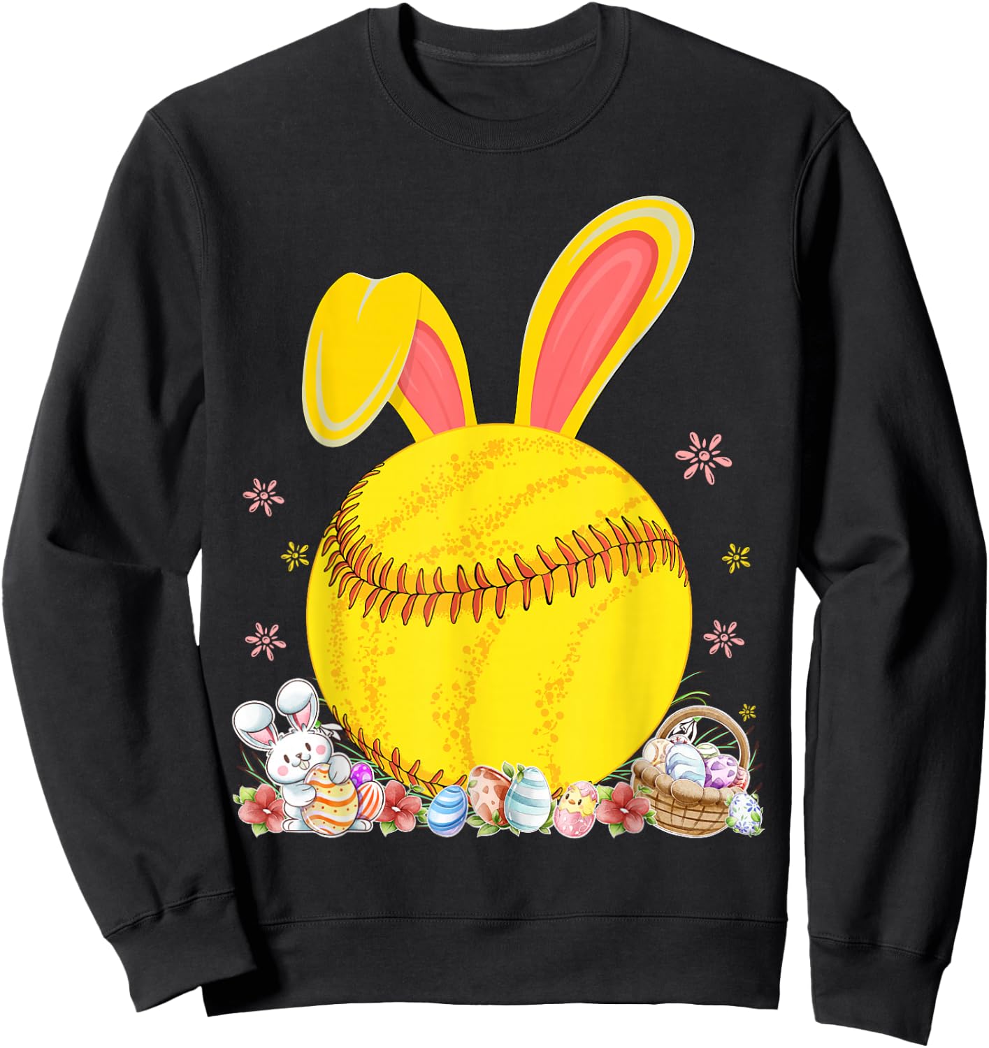 Bunny Softball Easter Eggs Softball Player Easter Day Sweatshirt - Sweatshirt | Black