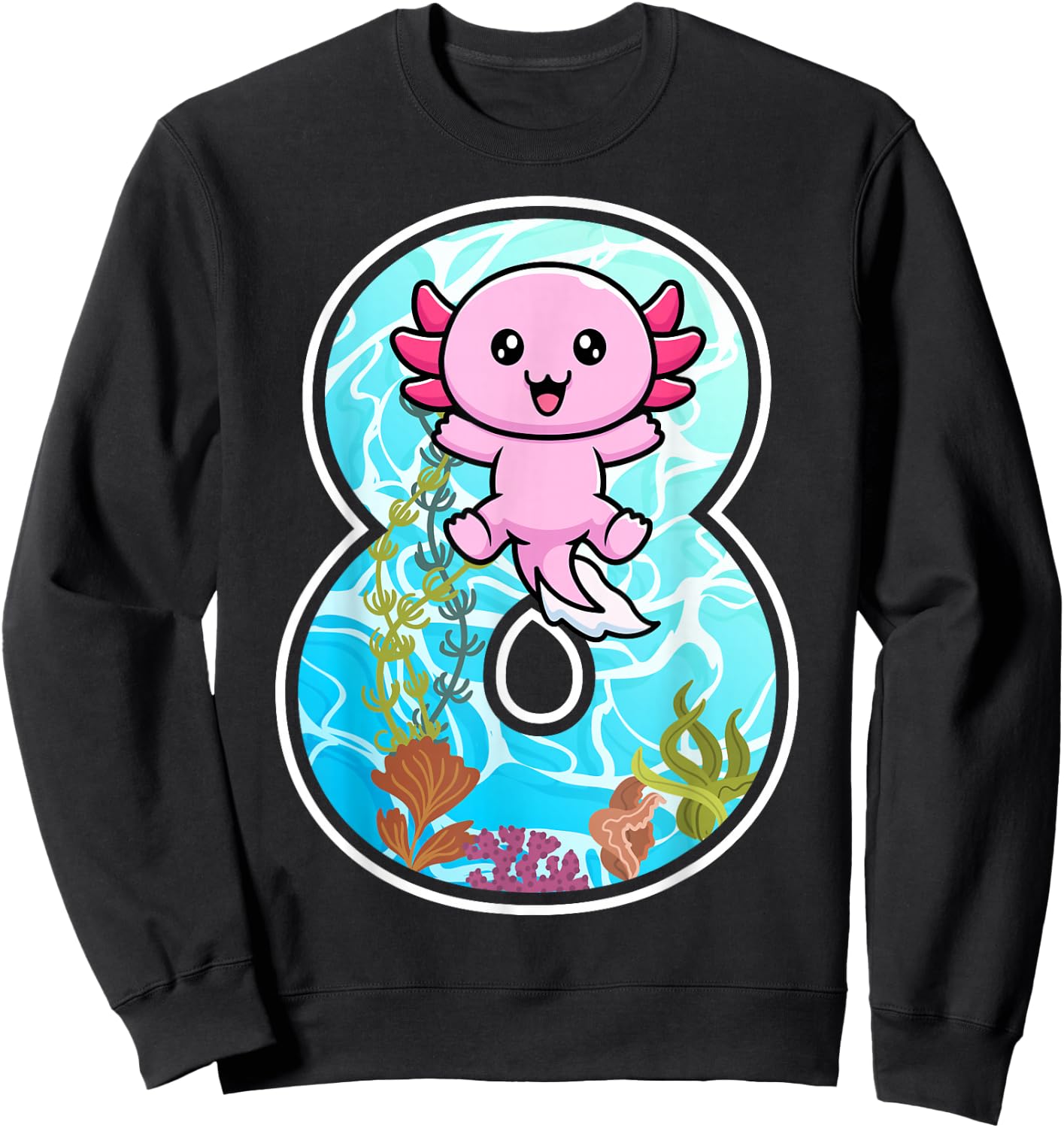 Kids 8 Years Old Birthday Axolotl Lover 8th Birthday Party Sweatshirt - Sweatshirt | Black
