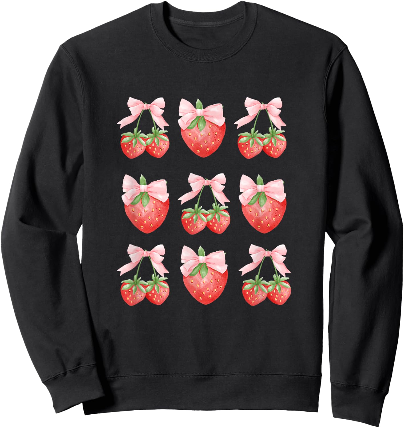 Cute Pink Bow Coquette Strawberry Clean Girl Aesthetic Sweatshirt - Sweatshirt | Black