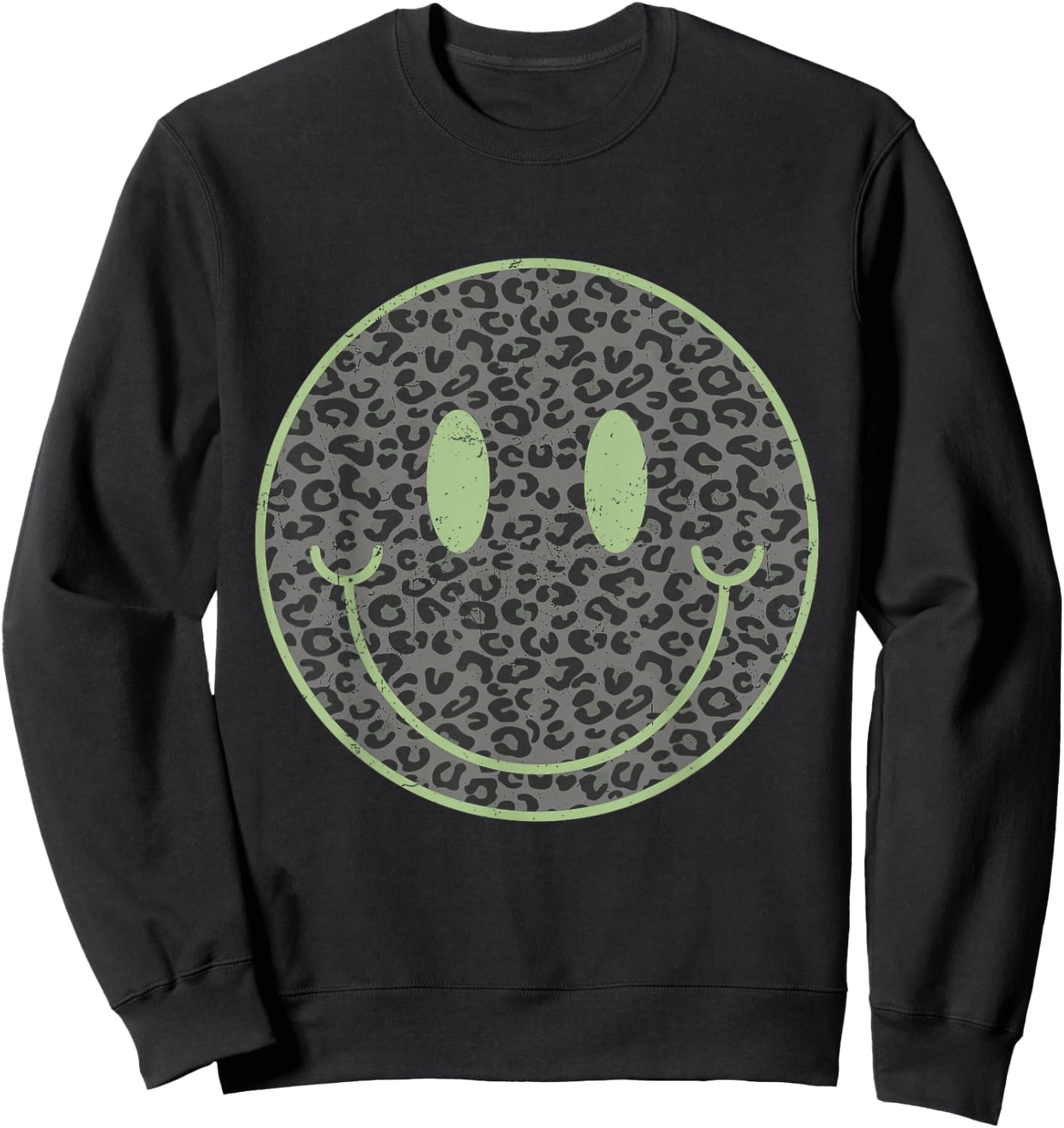 Happy Face Retro Aesthetic Leopard Smile Face Women Men Sweatshirt - Sweatshirt | Black