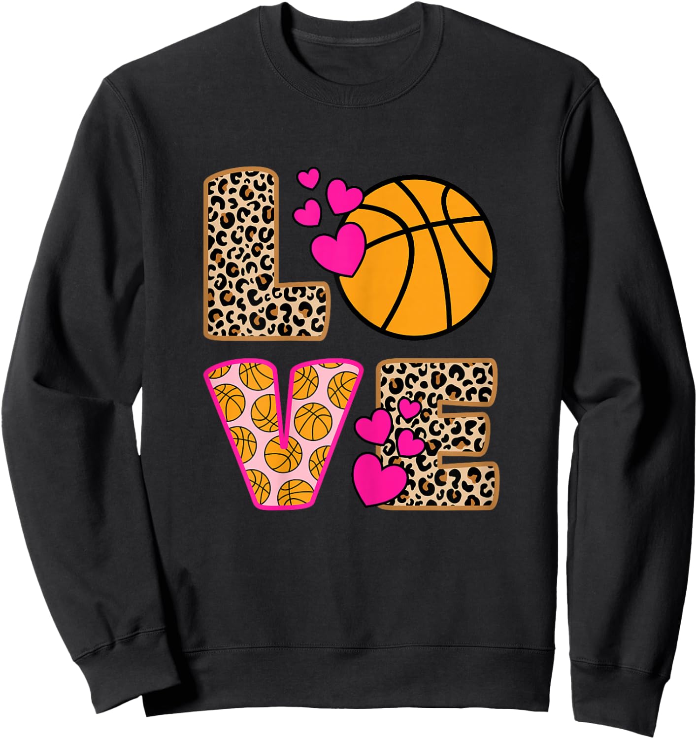 Cute Leopard Print Basketball Hoop Girls , black, s Sweatshirt - Sweatshirt | Black