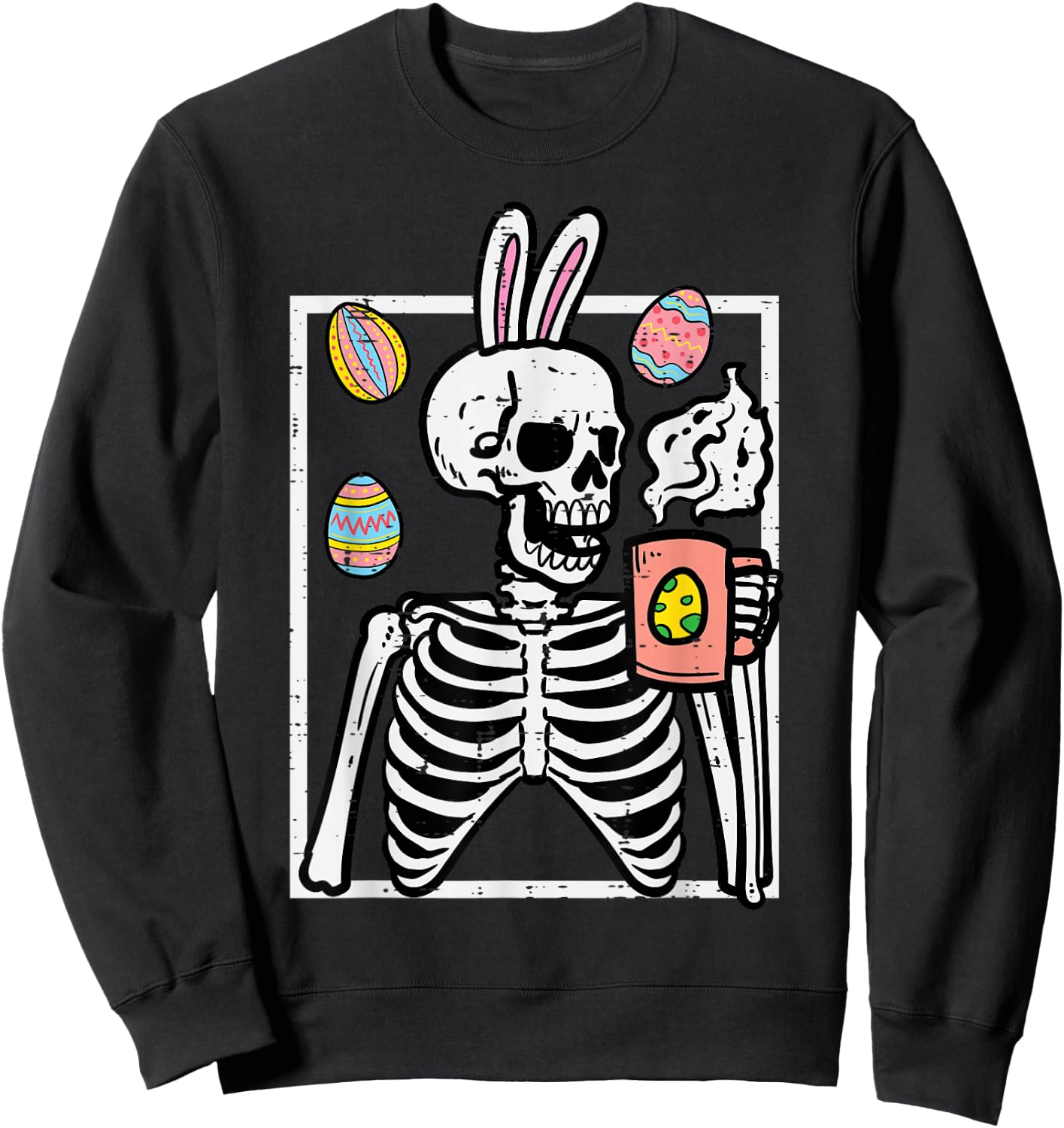 Easter Skeleton Bunny Coffee Rabbit Men Women Kids Teens Sweatshirt - Sweatshirt | Black