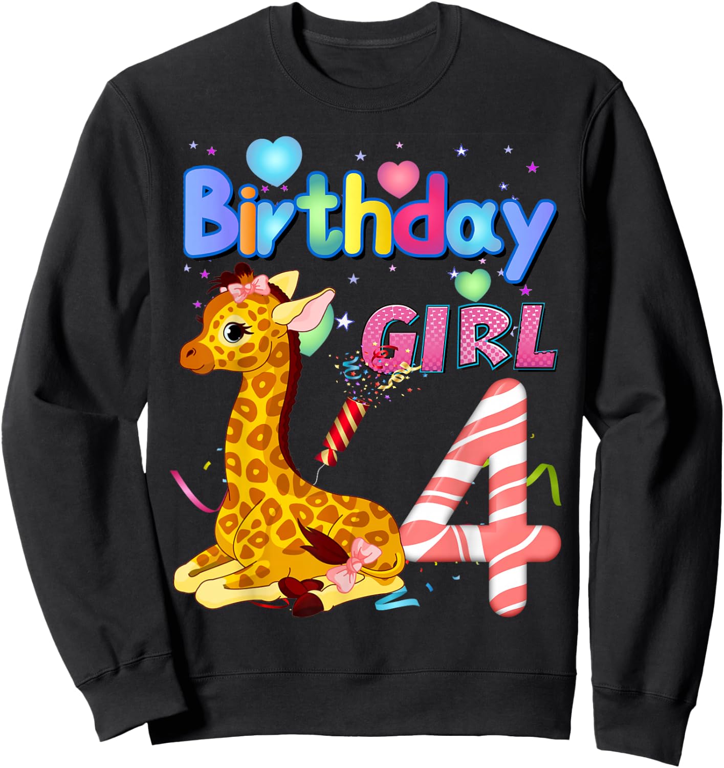 Giraffe Birthday For Girl 4th Giraffe Birthday 4 Year Old) Sweatshirt - Sweatshirt | Black
