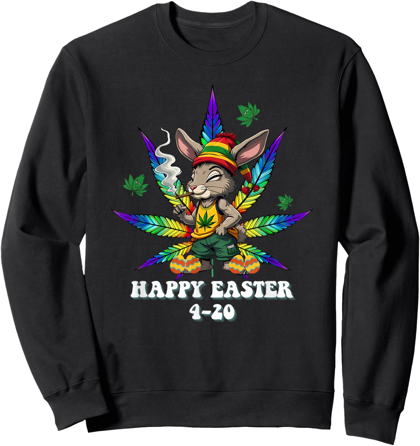 Stoned Easter Bunny With Joint 4/20 Marijuana Easter 420 Sweatshirt - Sweatshirt | Black