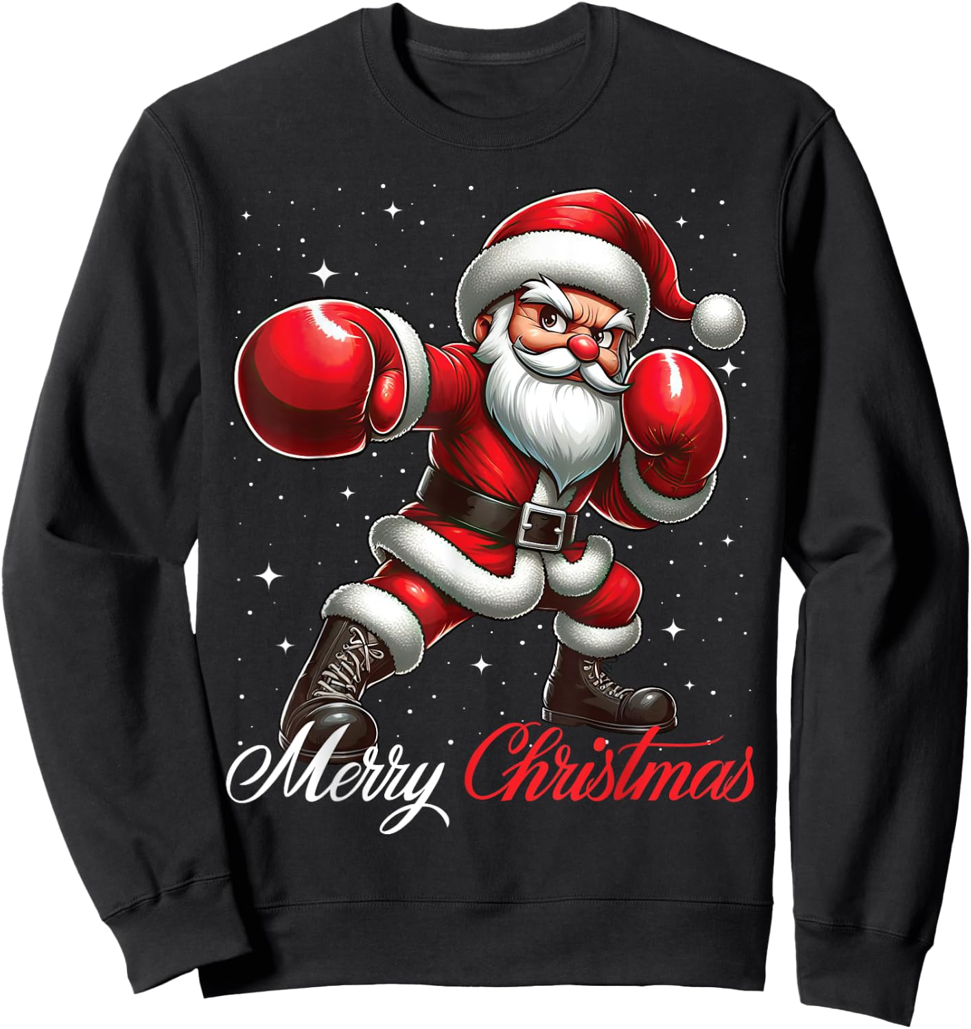 Santa Claus Boxing Boxer Martial Arts Merry Christmas Snow Sweatshirt - Sweatshirt | Black