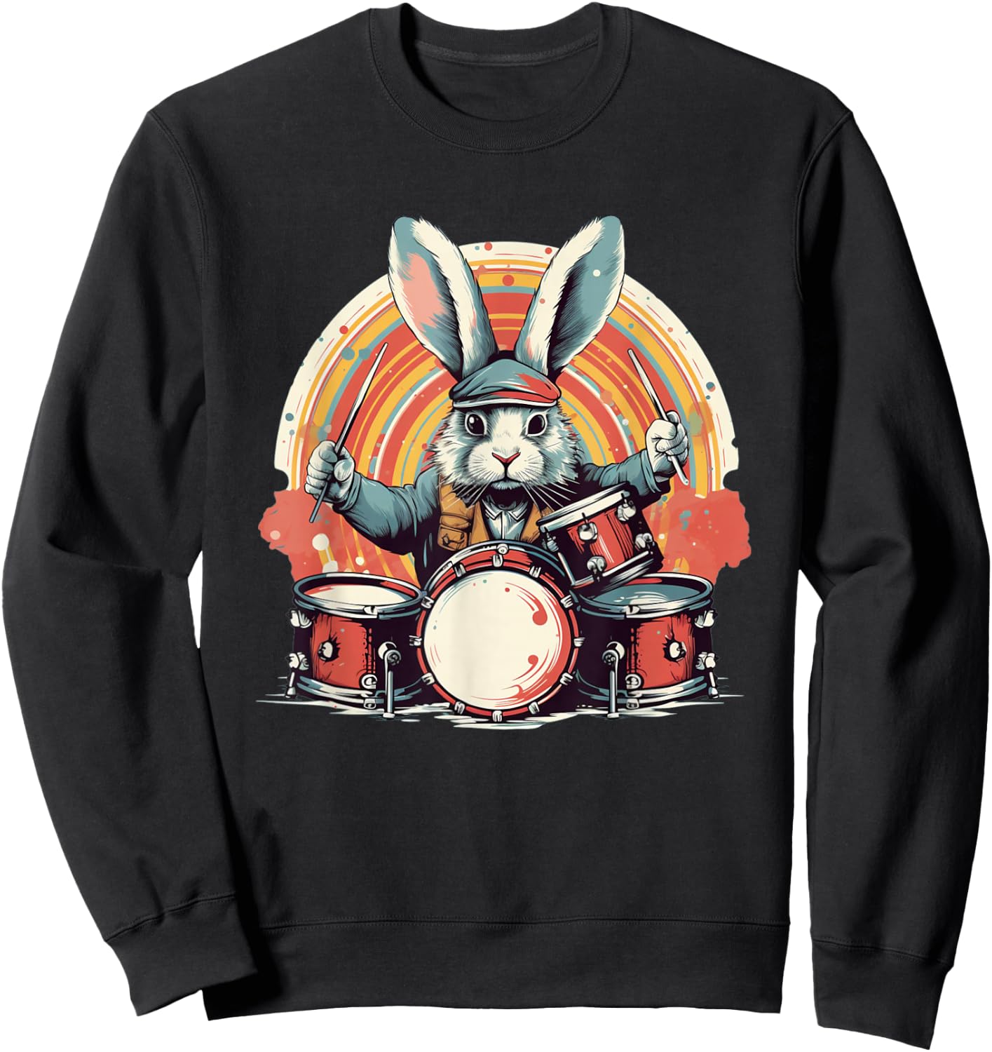 Cool hidden Easter eggs with this drummer bunny costume Sweatshirt - Sweatshirt | Black
