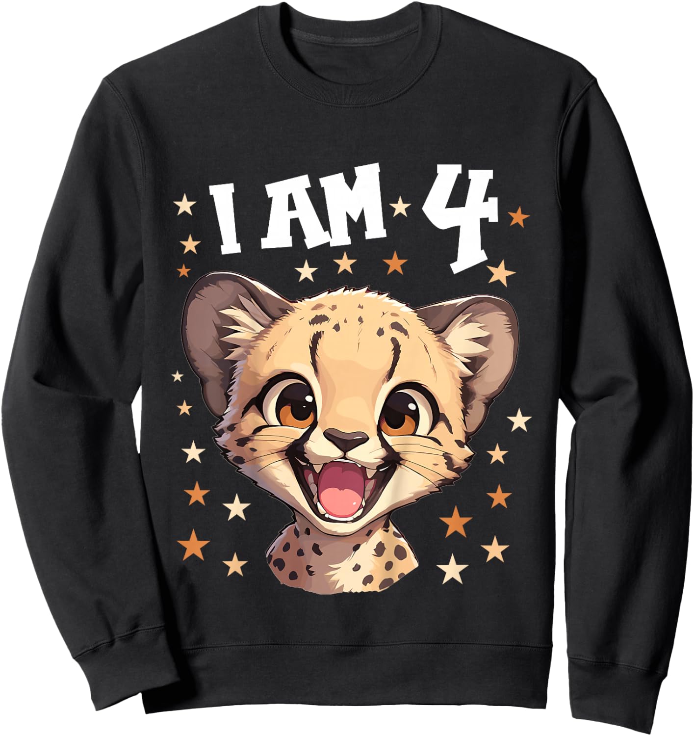 Kids 4 Years old 4 birthday Cheetahs Boy Girl Cheetah Sweatshirt - Sweatshirt | Black