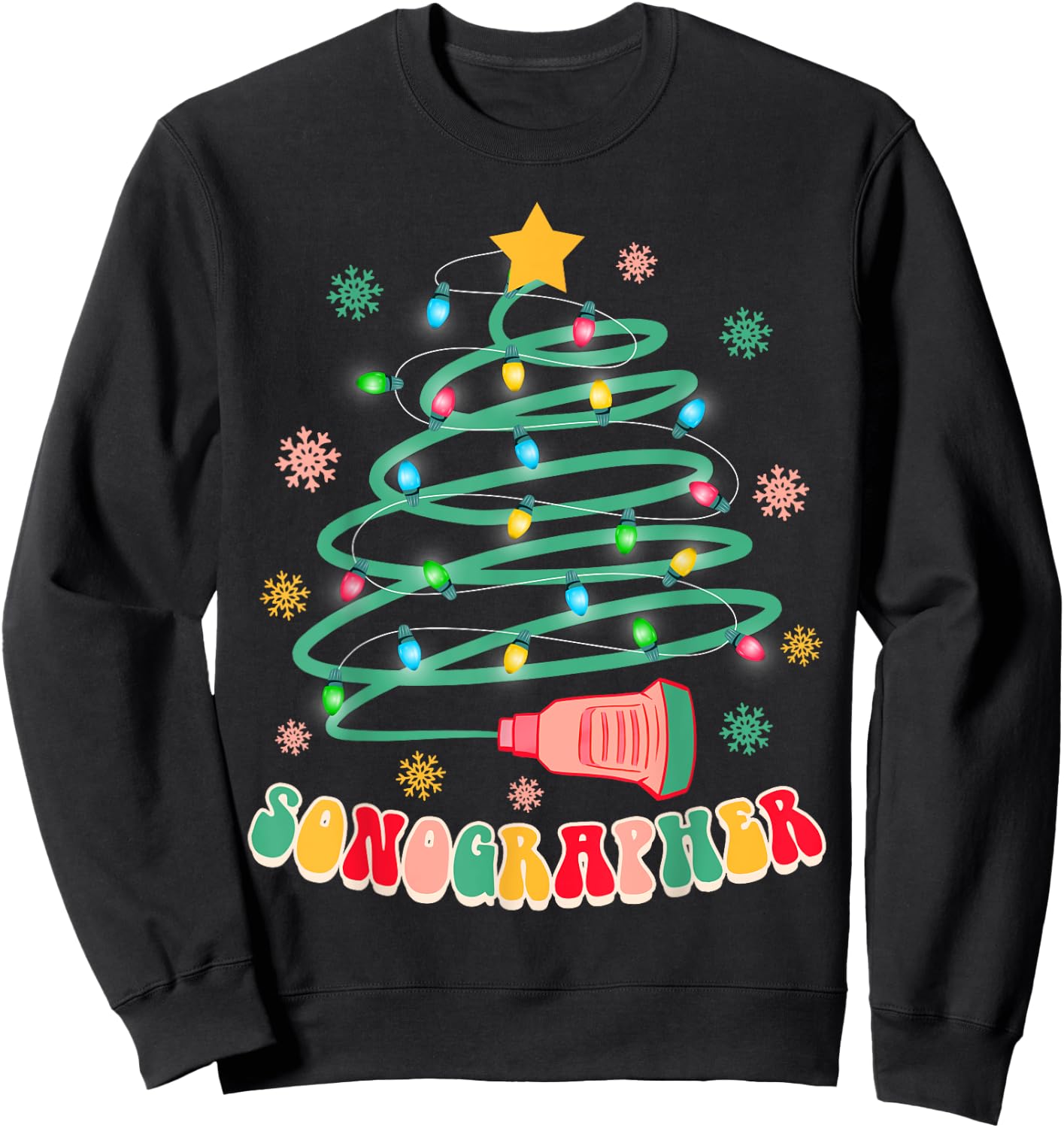 Xmas Vibes Sonographer Ultrasound Tech -Adults , Black, Small, Short Sleeve, Christmas-themed Sweatshirt - Sweatshirt | Black