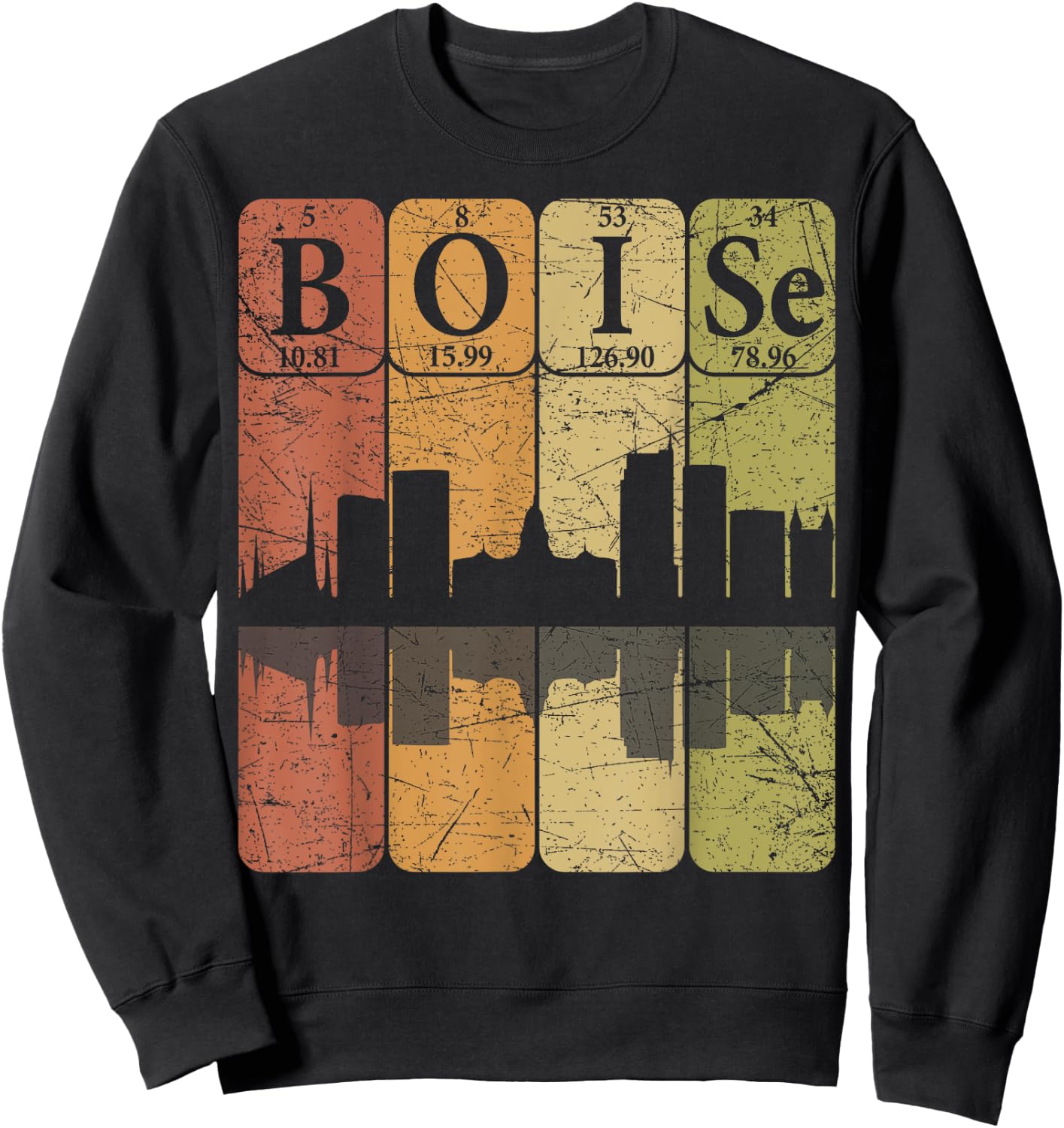 Boise Periodic Table Elements Boise Idaho Skyline Retro Sweatshirt - Sweatshirt | Black