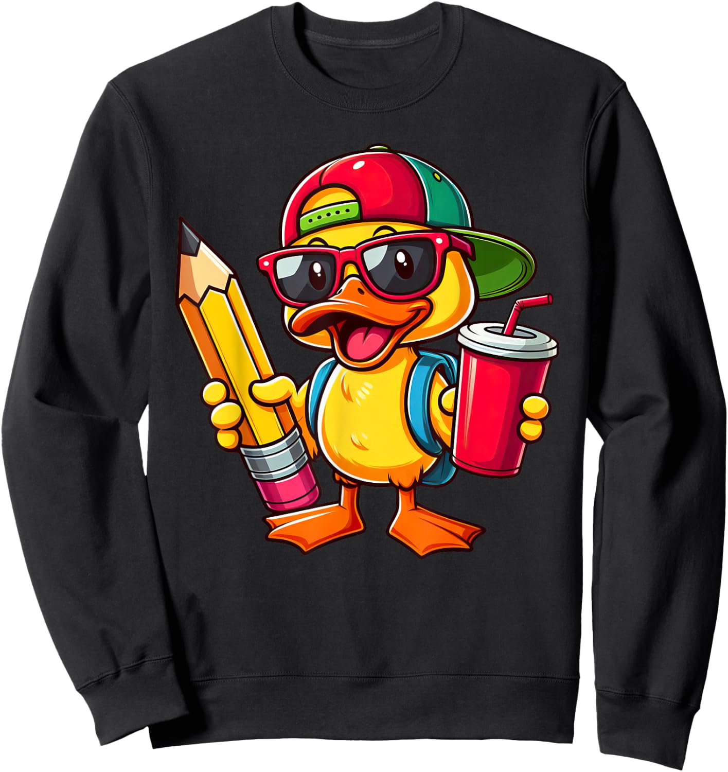Cute Duck Lover Pencil Back to School Kids Boys Girls Sweatshirt - Sweatshirt | Black